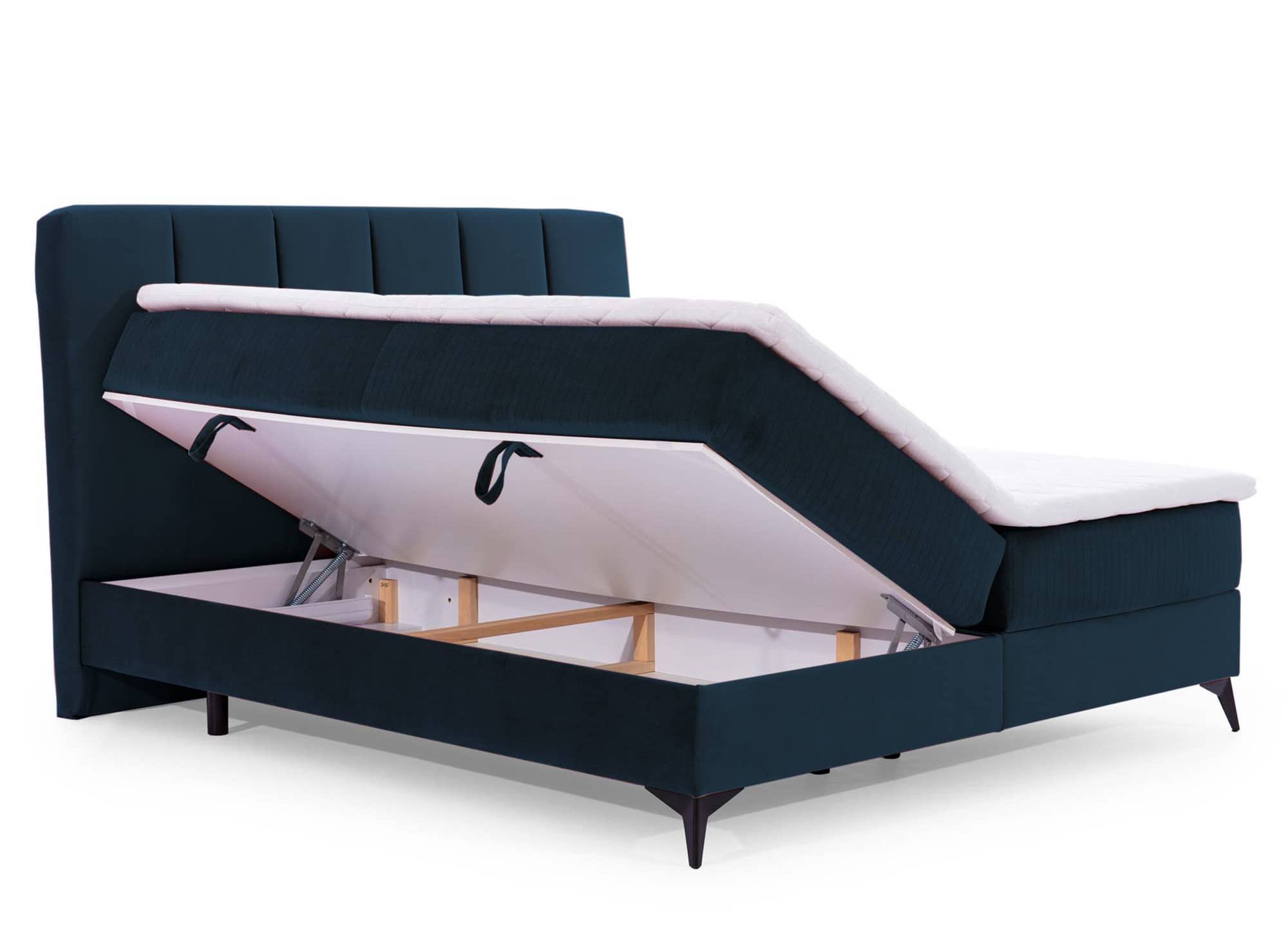 Lit boxspring 160x200 avec coffre de rangement en velours bleu foncé ADELE