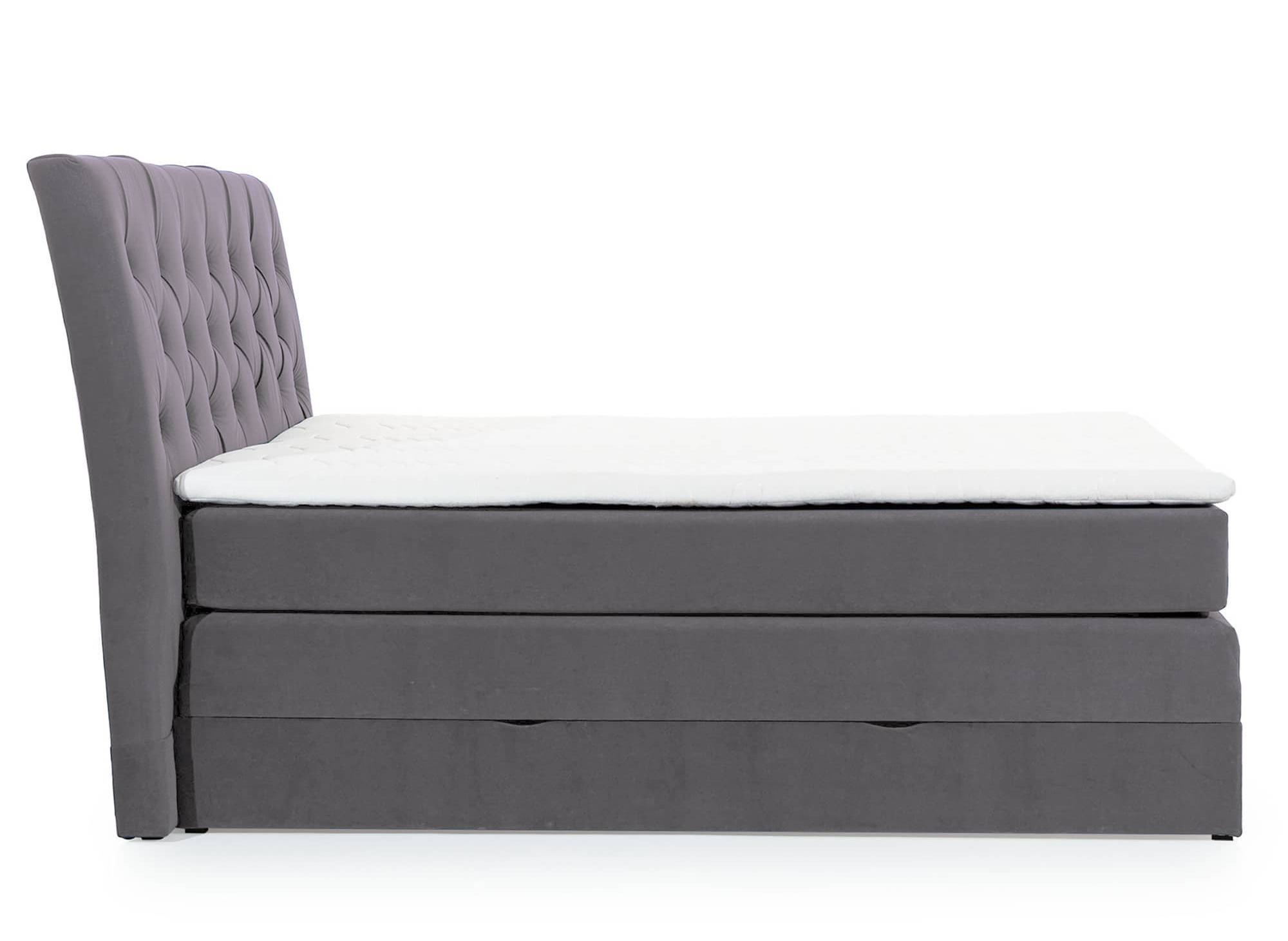 Lit boxspring 160x200 avec coffre de rangement en velours gris MIRANDA