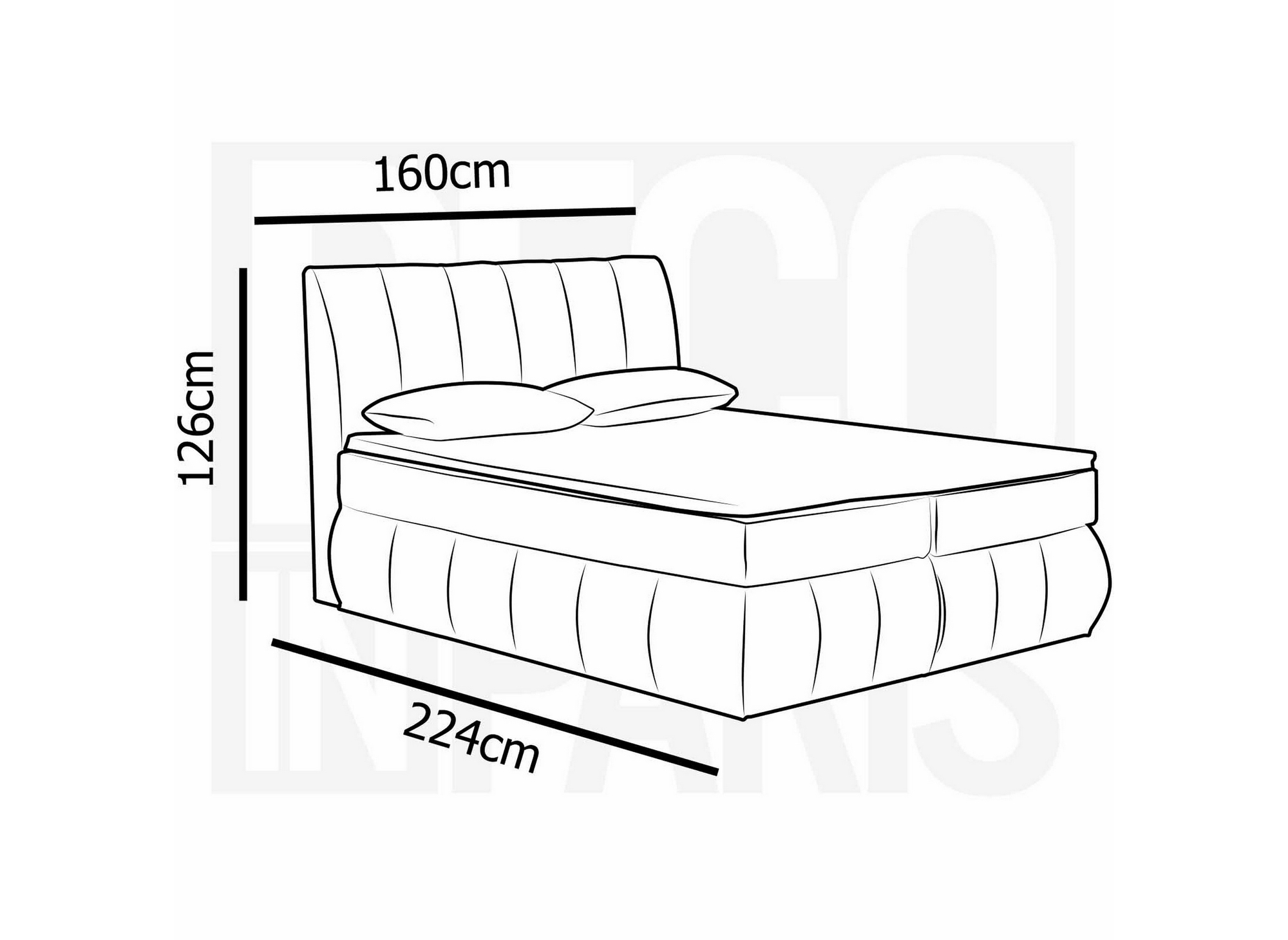 Lit boxspring 160x200 avec coffre de rangement en tissu gris - VALERIA