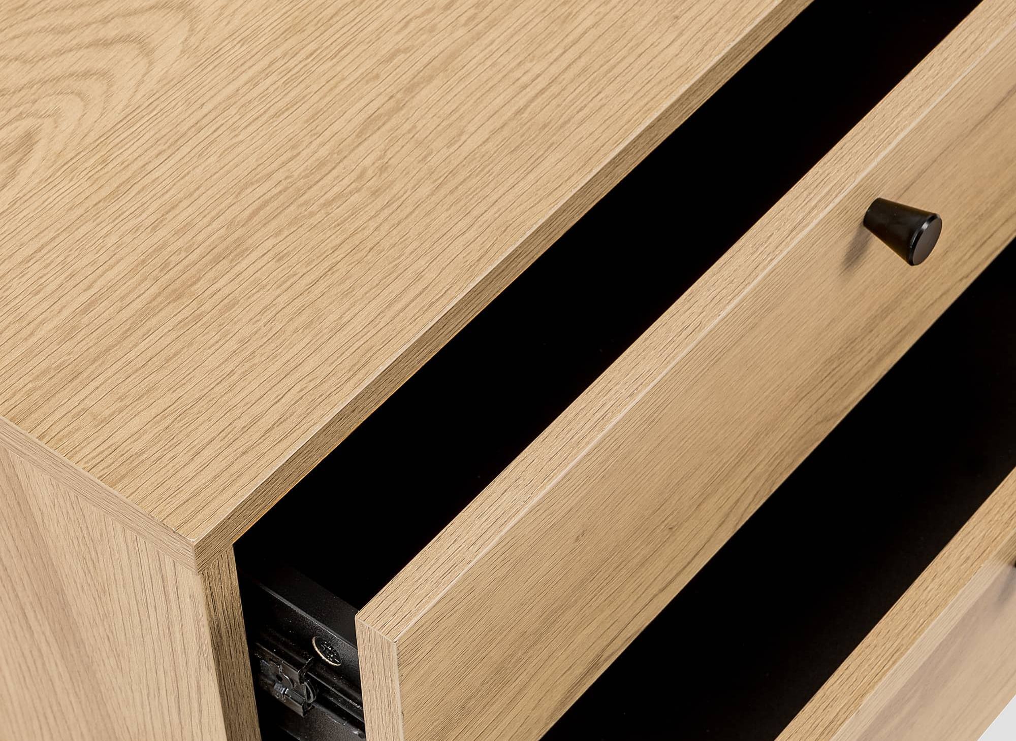 Meuble TV 2 tiroirs 1 porte en bois clair et métal noir SOHANE