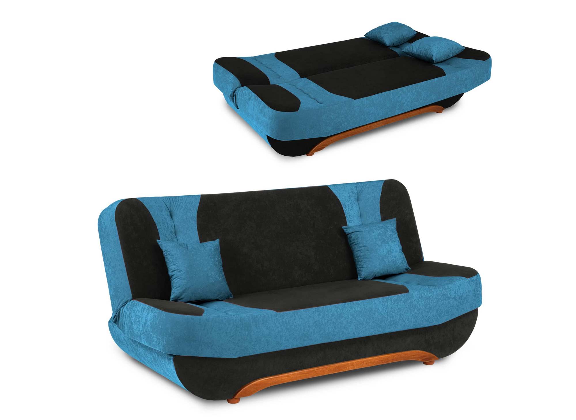 Canapé clic clac en tissu noir et bleu convertible ELONA