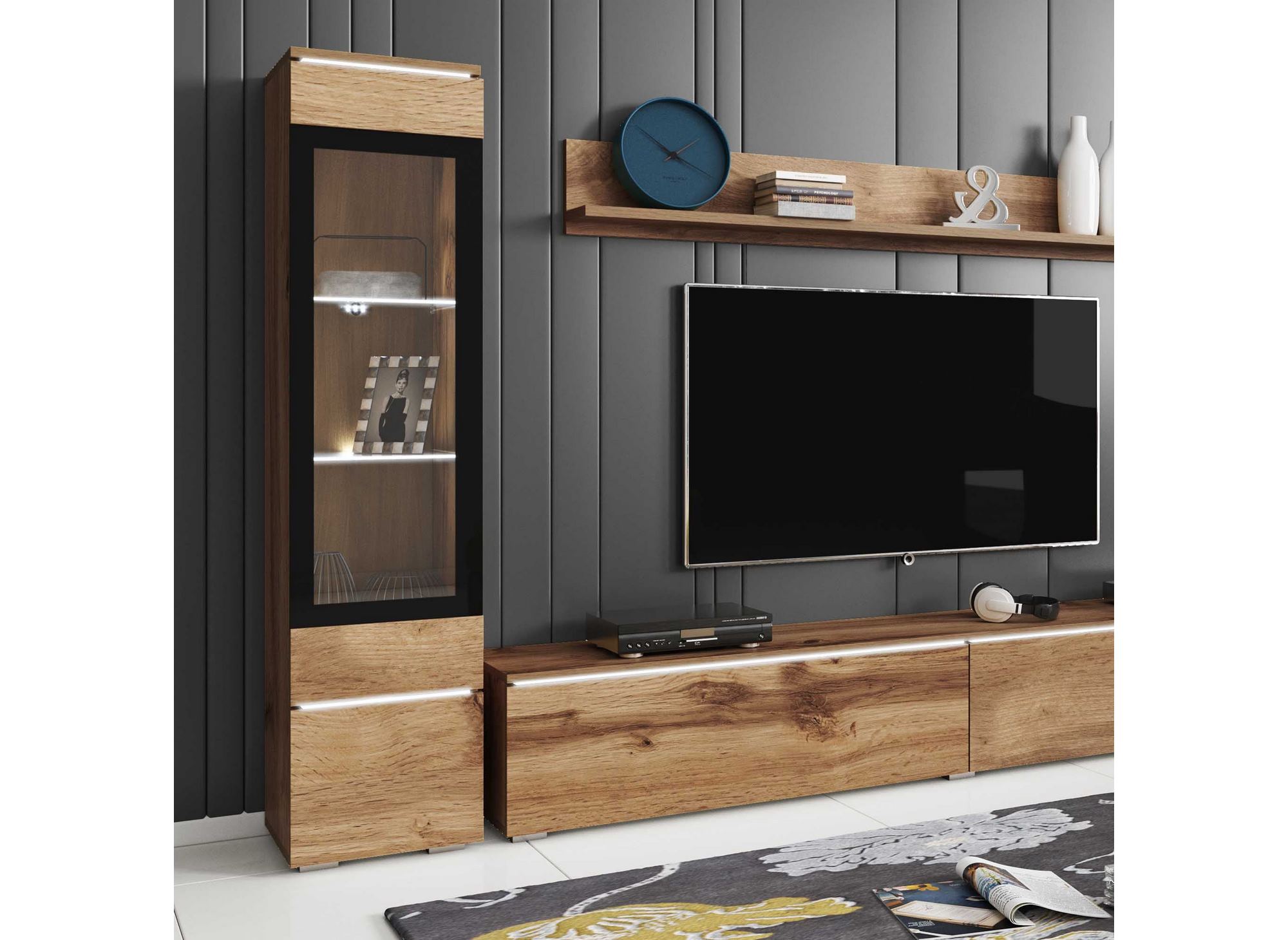 Meuble TV contemporain chêne vieilli avec LED - VERONICA XL