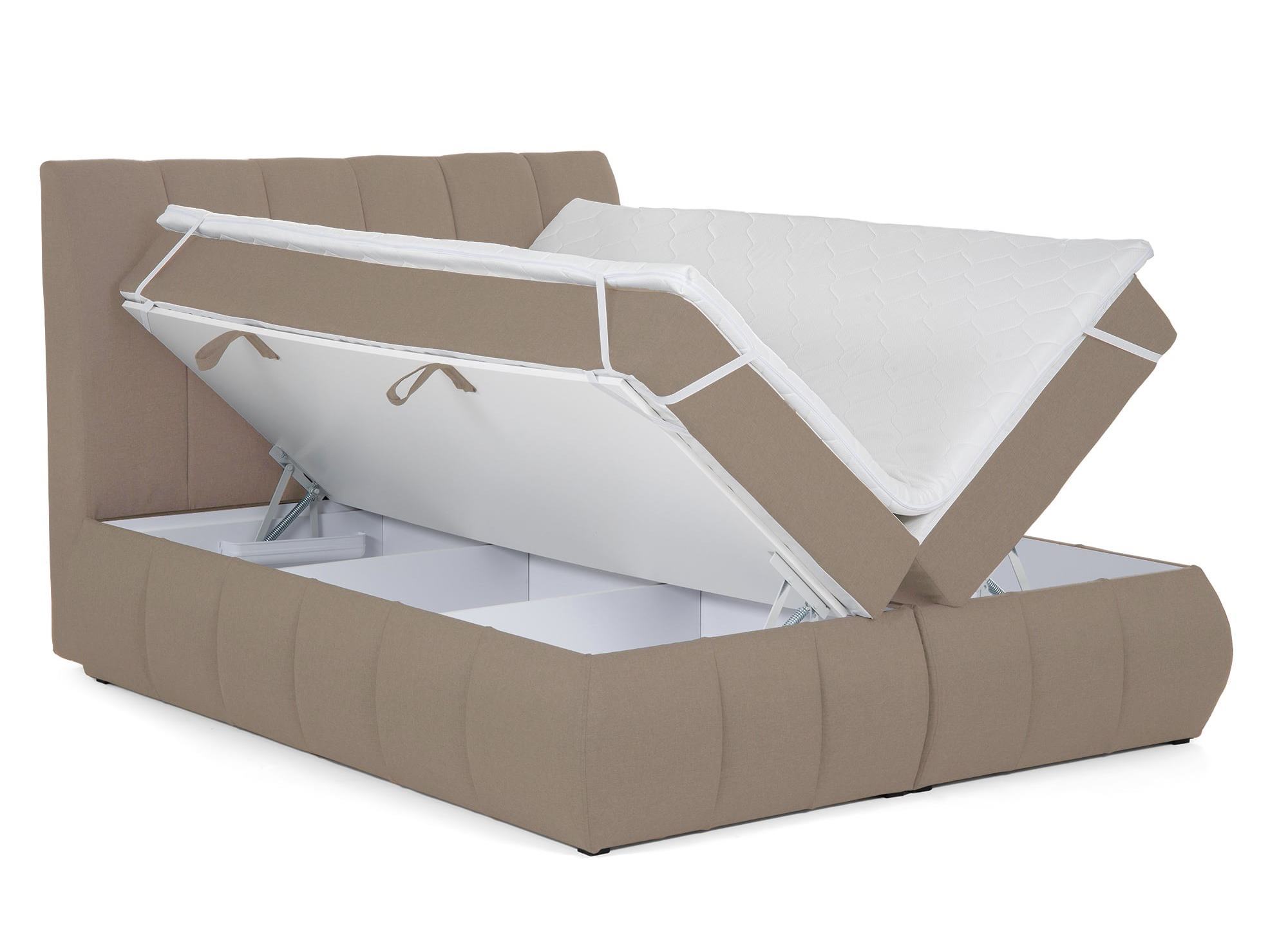 Lit boxspring 160x200 avec coffre de rangement en tissu beige moka - VALERIA