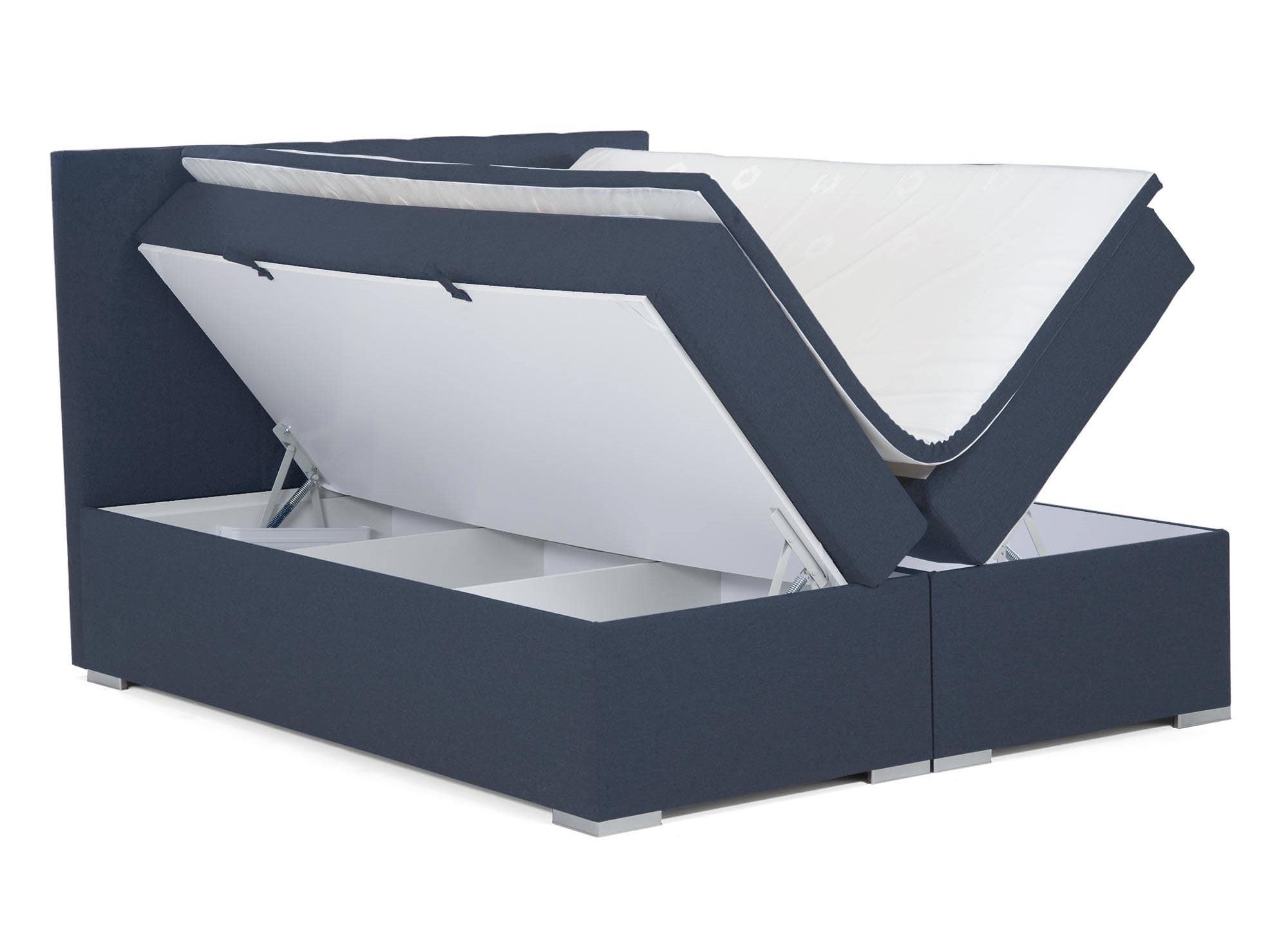 Lit boxspring 180x200 avec coffre de rangement en tissu bleu - AKADIA