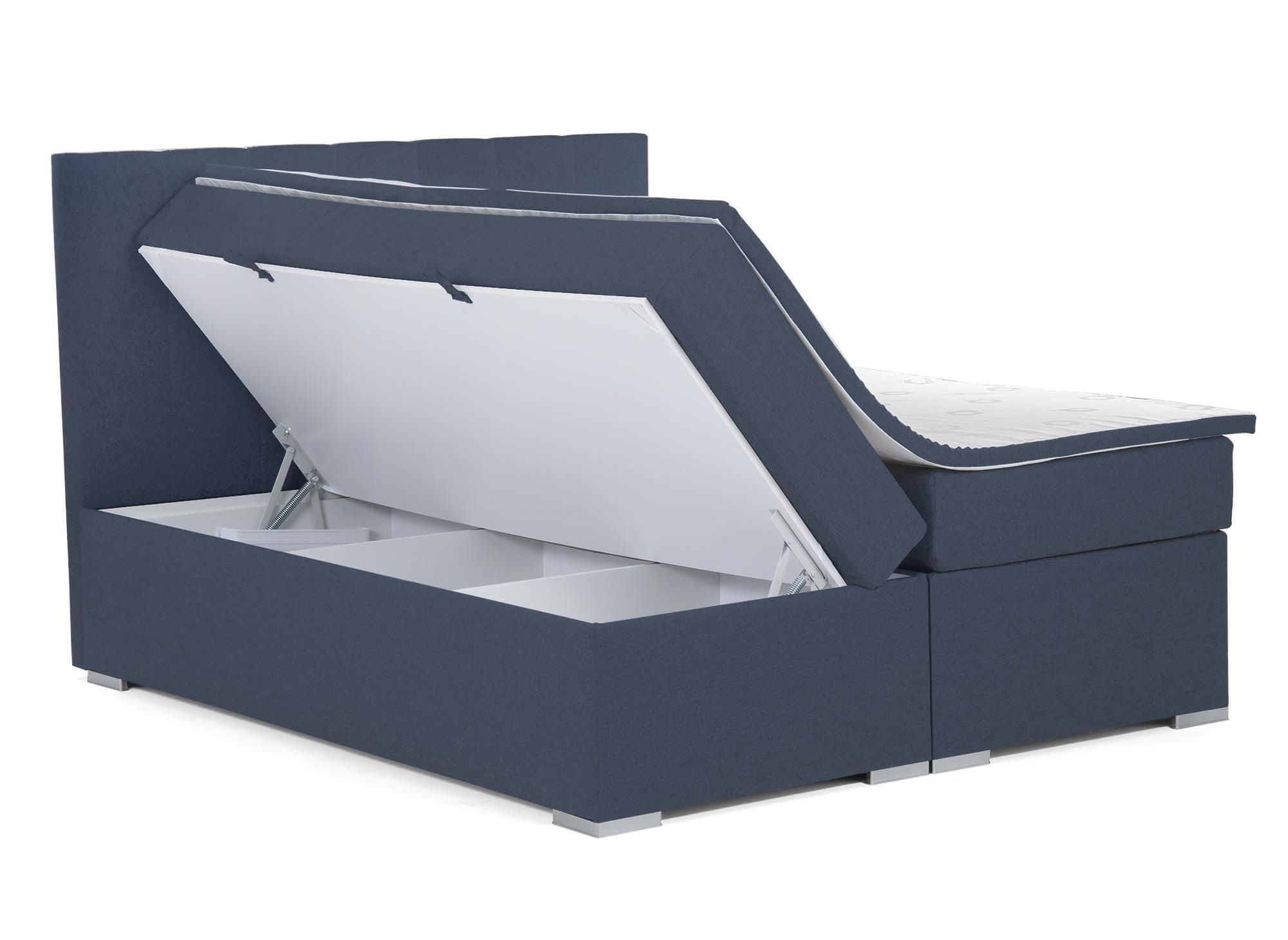 Lit boxspring 180x200 avec coffre de rangement en tissu bleu - AKADIA