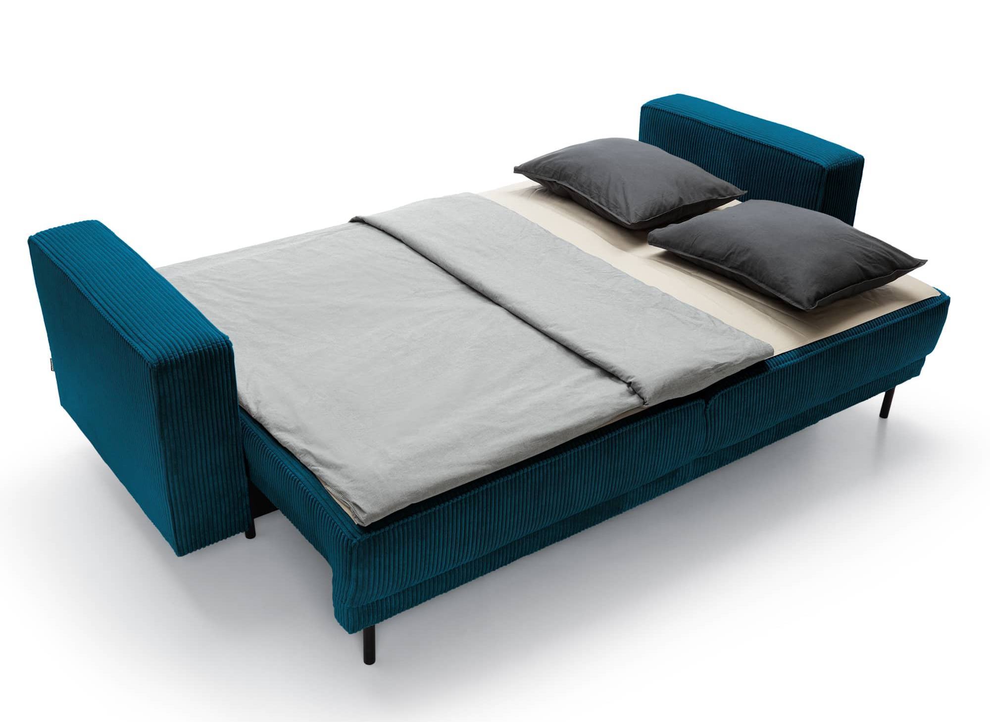 Canapé convertible avec coffre de rangement en velours cotelé bleu canard MONIA