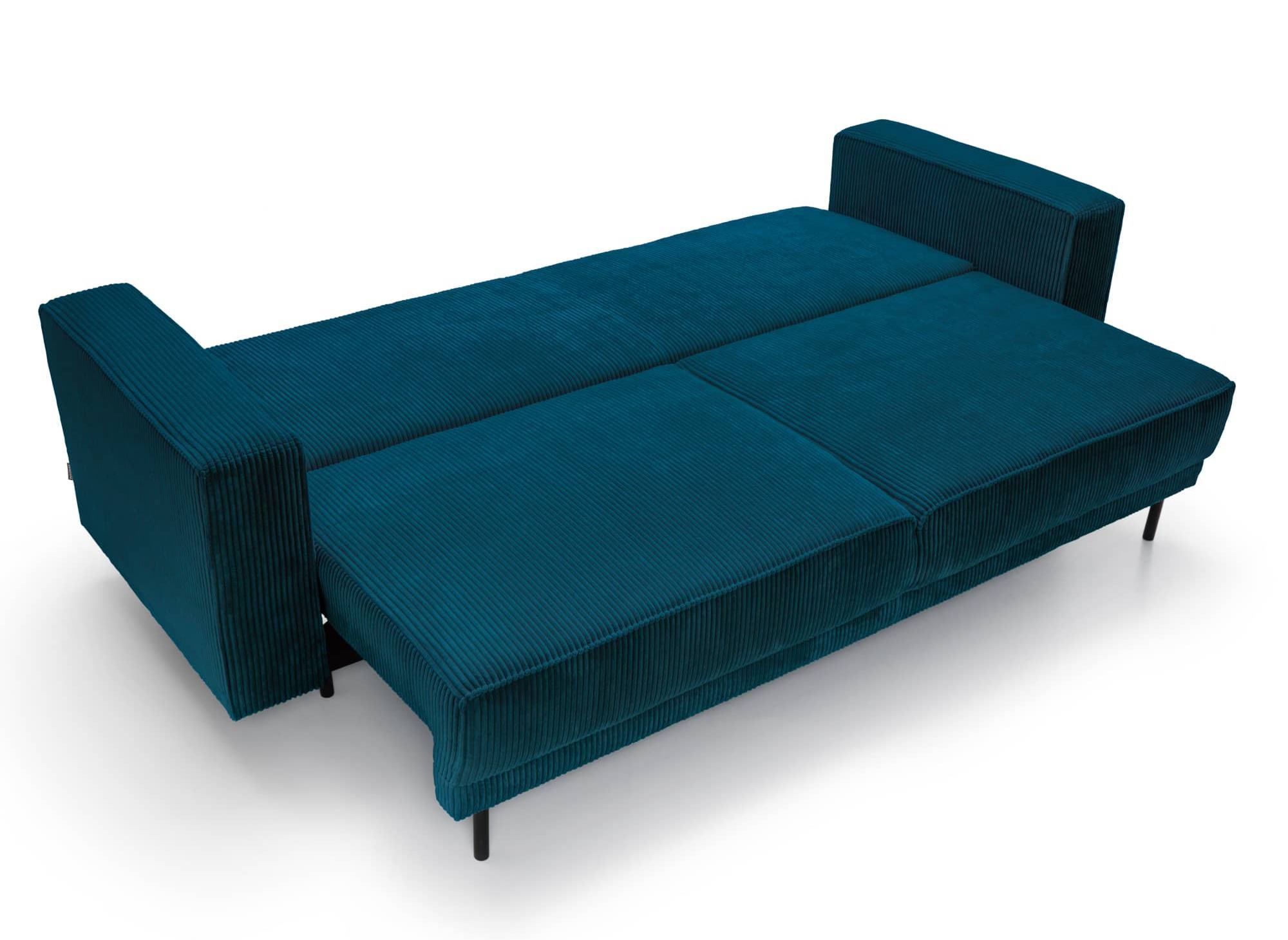 Canapé convertible avec coffre de rangement en velours cotelé bleu canard MONIA