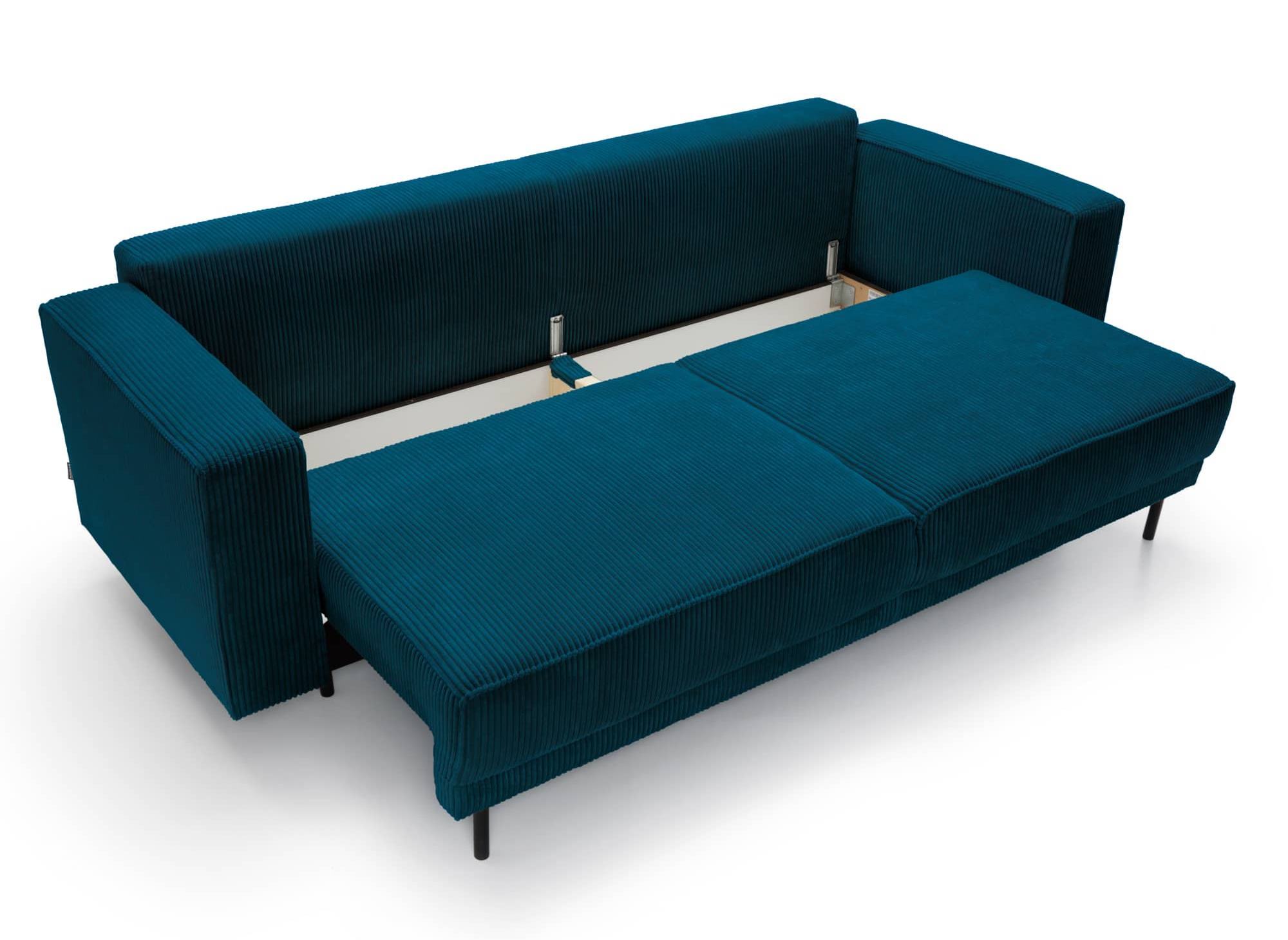 Canapé convertible avec coffre de rangement en velours cotelé bleu canard MONIA