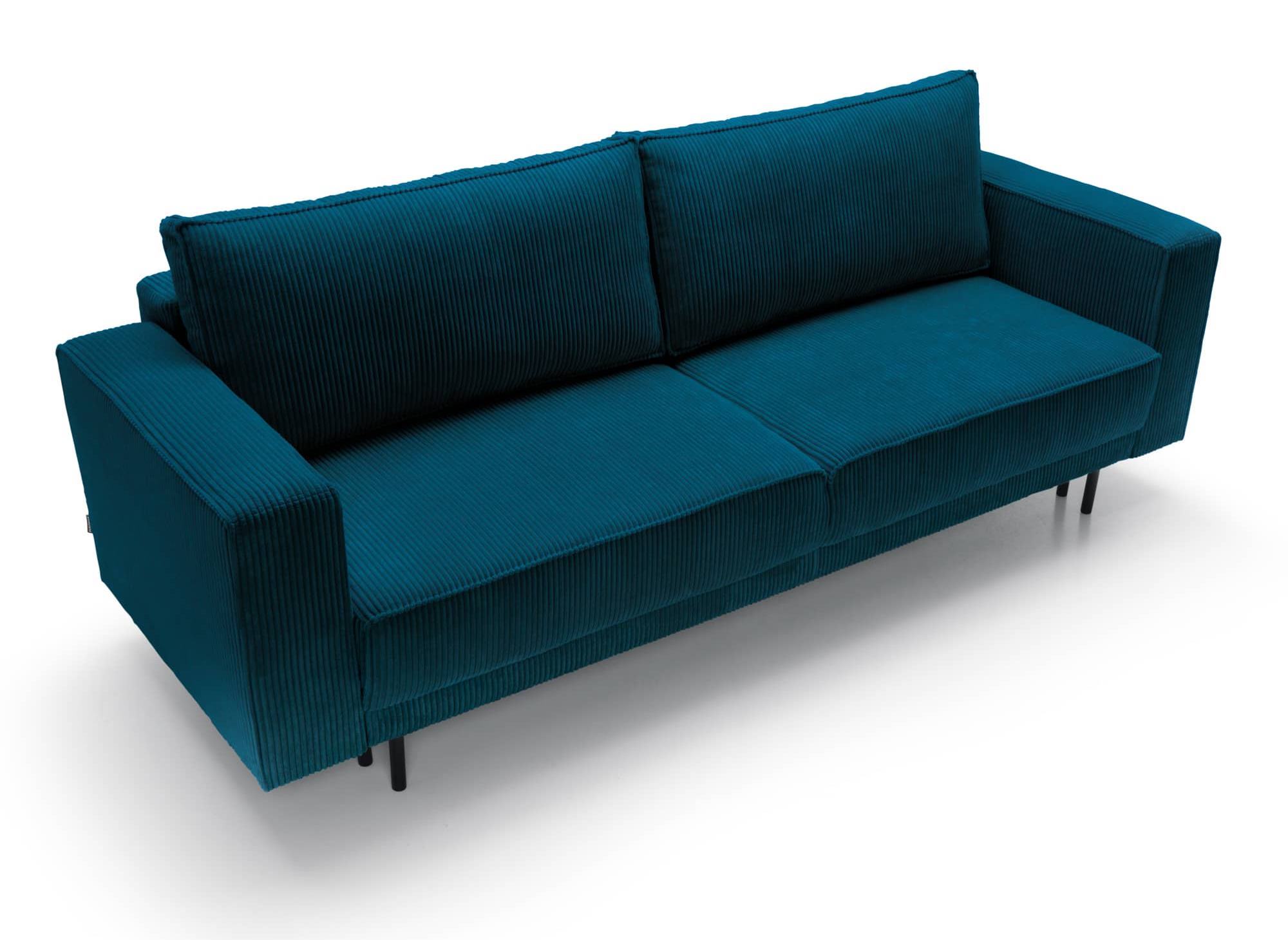 Canapé convertible avec coffre de rangement en velours cotelé bleu canard MONIA