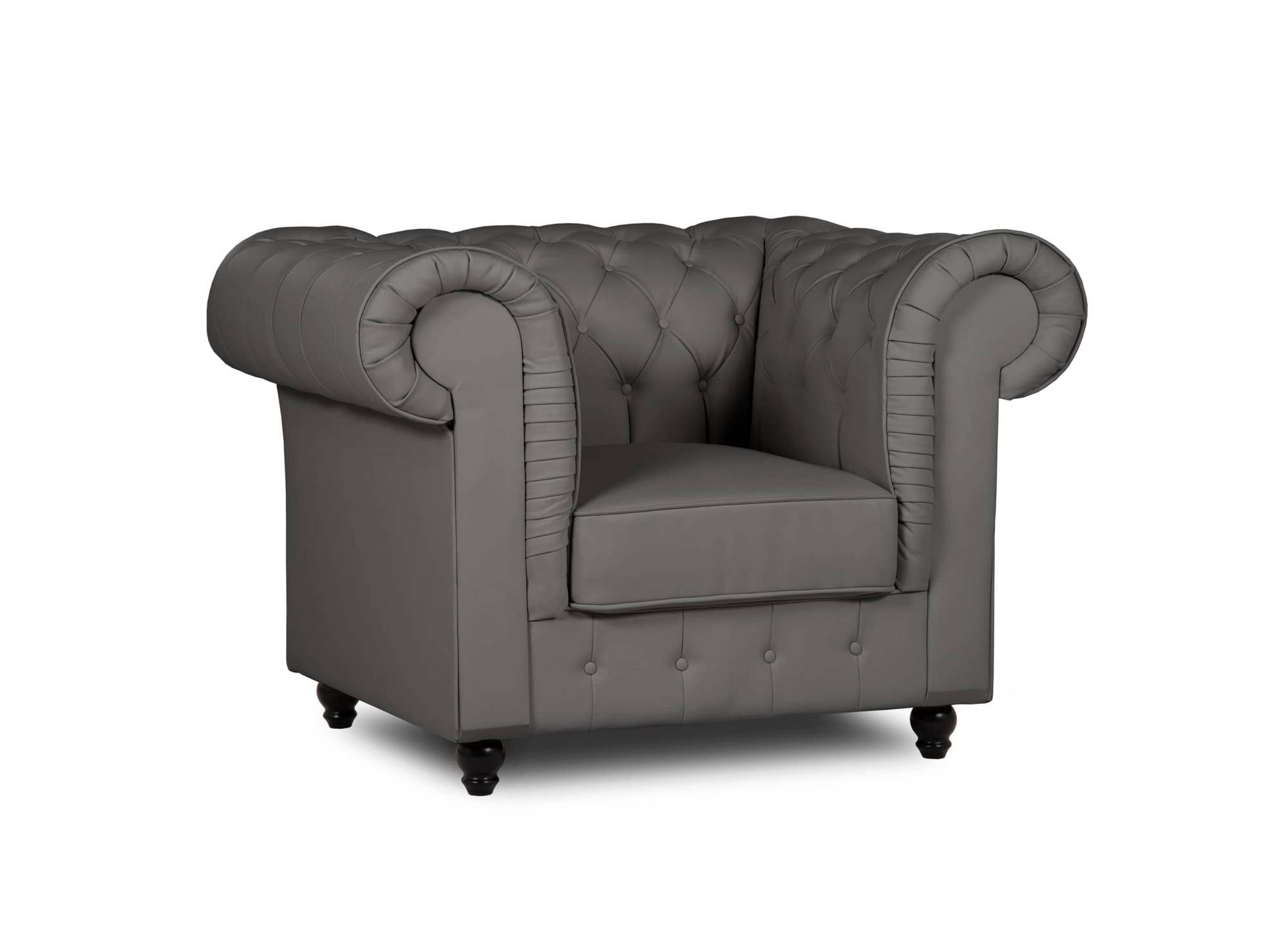 Fauteuil chesterfield en simili cuir gris - WILSTON