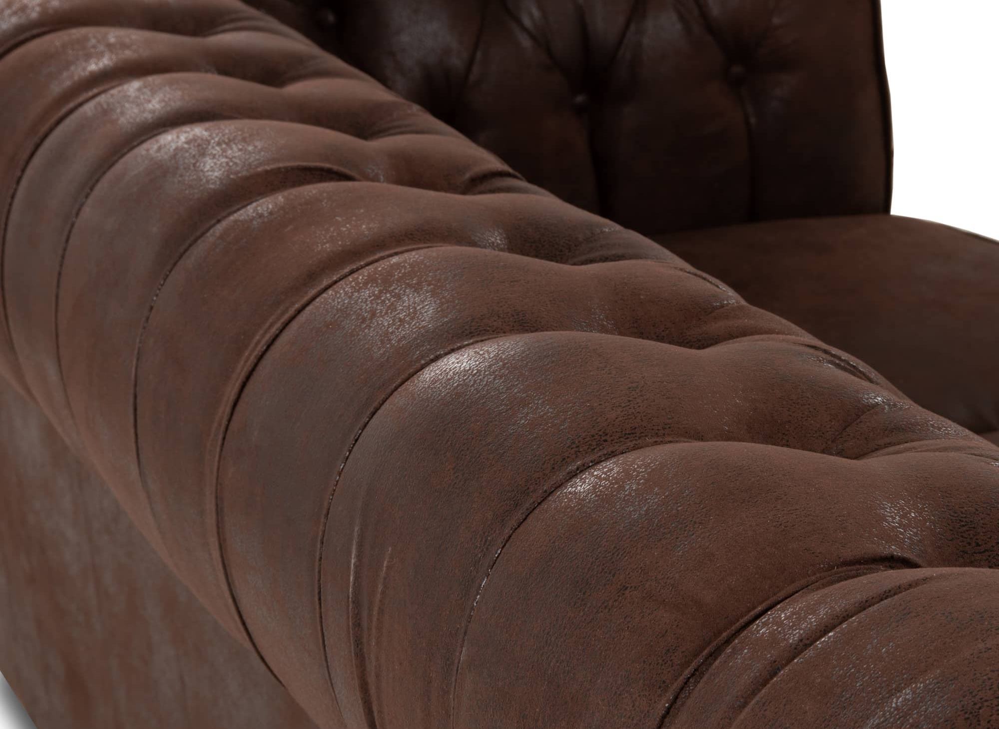 Fauteuil chesterfield en tissu microfibre vintage marron  - WILSTON