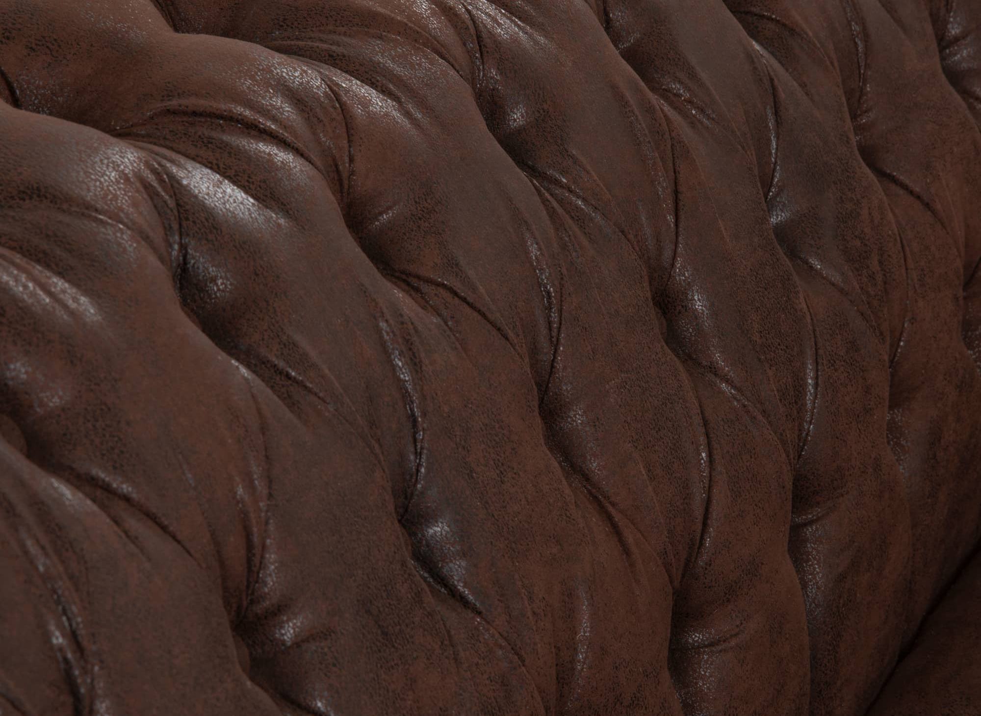 Fauteuil chesterfield en tissu microfibre vintage marron  - WILSTON