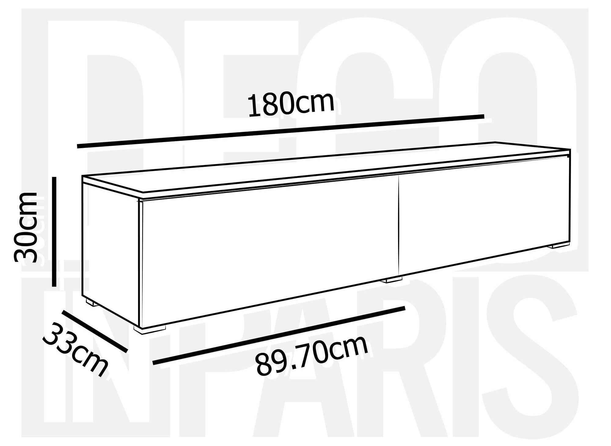 Meuble TV chêne vieilli et noir laqué avec LED 2 portes MALORIE- 180 cm
