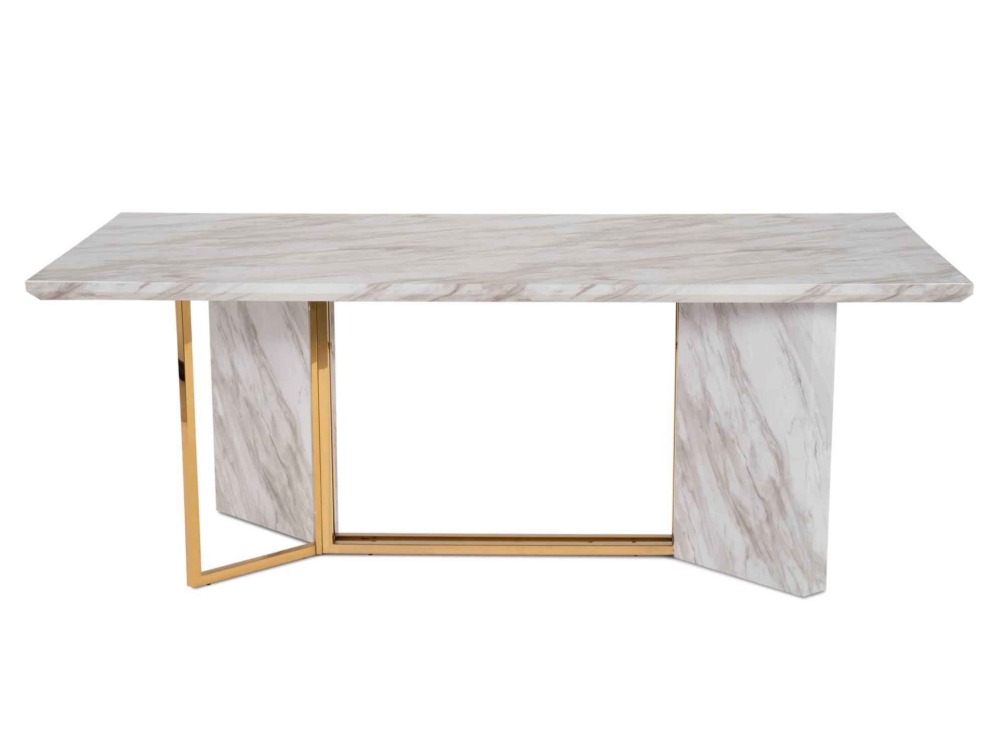 Table à manger rectangulaire design effet marbre blanc et doré ERIKA
