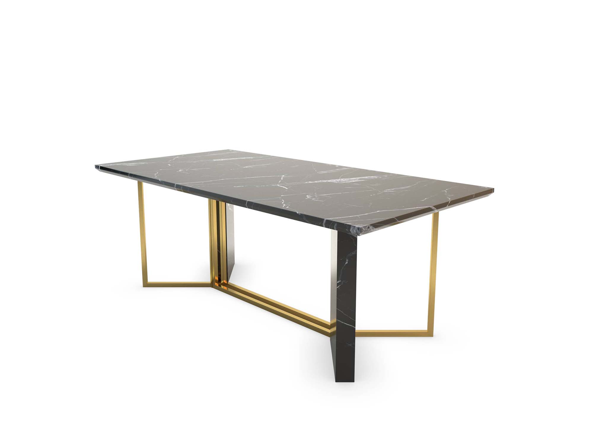 Table à manger rectangulaire design effet marbre noir et doré ERIKA