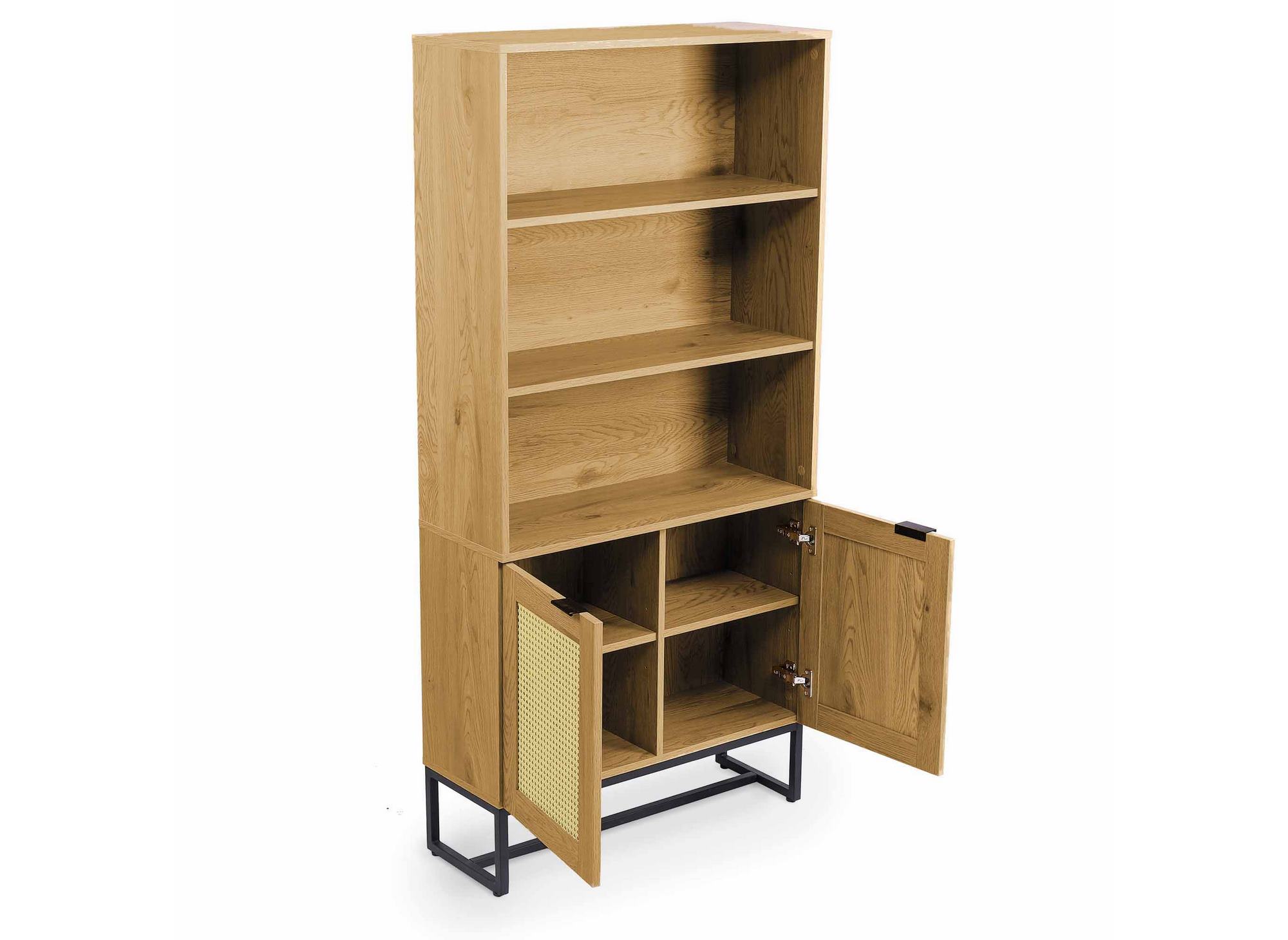 Bibliothèque scandinave 2 portes 2 étagères en bois métal et