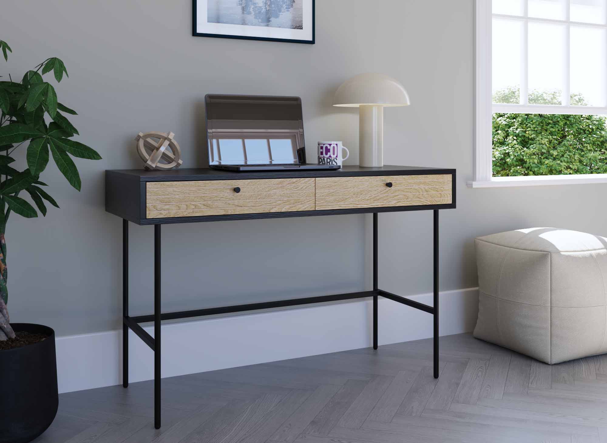 Bureau 2 tiroirs en bois et métal noir DARYL