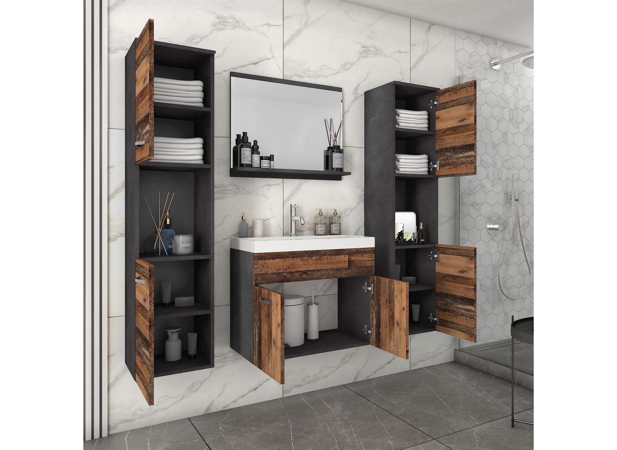 Ensemble meubles salle de bain design suspendu XL - Gris foncé et chêne vieilli HARMONY