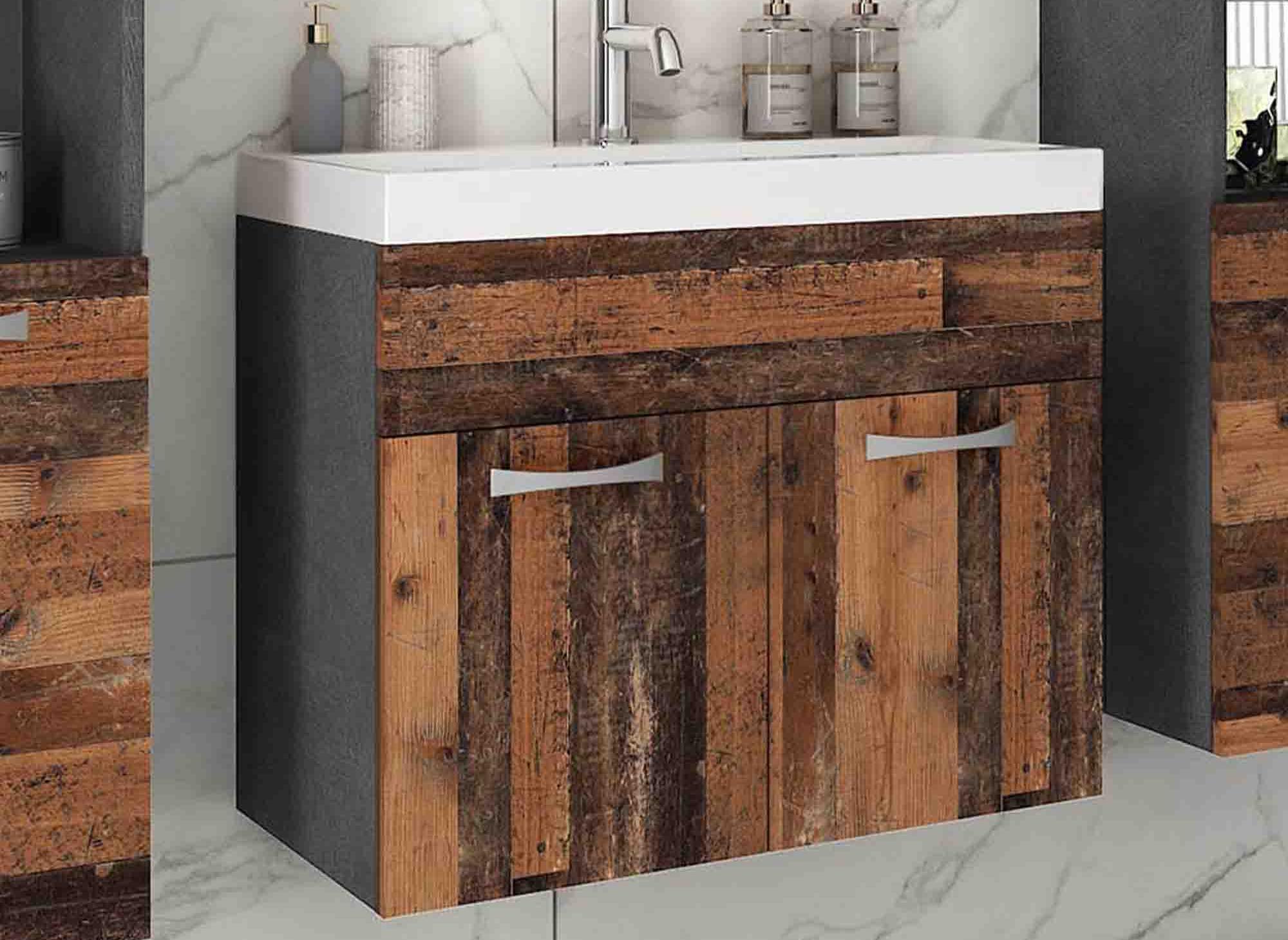 Ensemble meubles salle de bain design suspendu XL - Gris foncé et chêne vieilli HARMONY