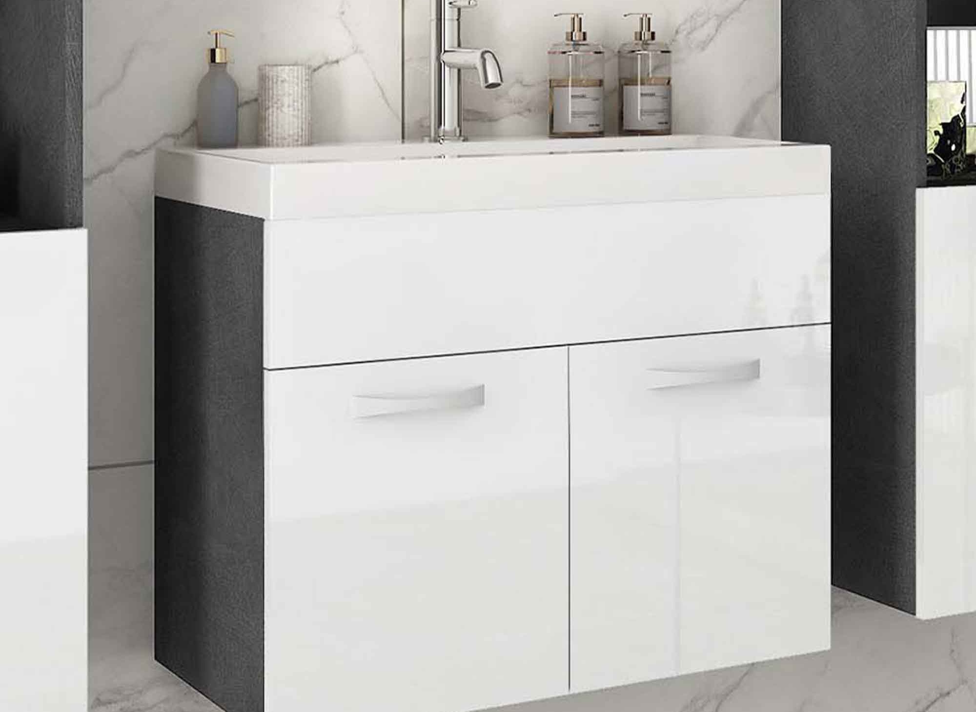 Ensemble meubles salle de bain suspendu XL - Gris foncé et blanc HARMONY