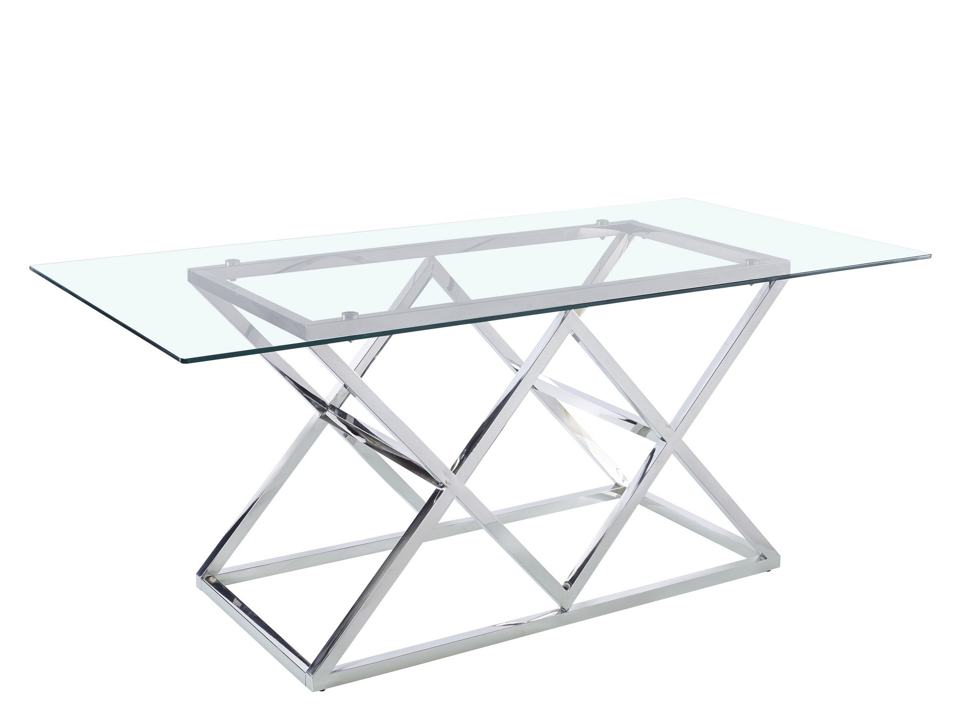 Table à manger rectangulaire en verre et pieds argentés JANICE