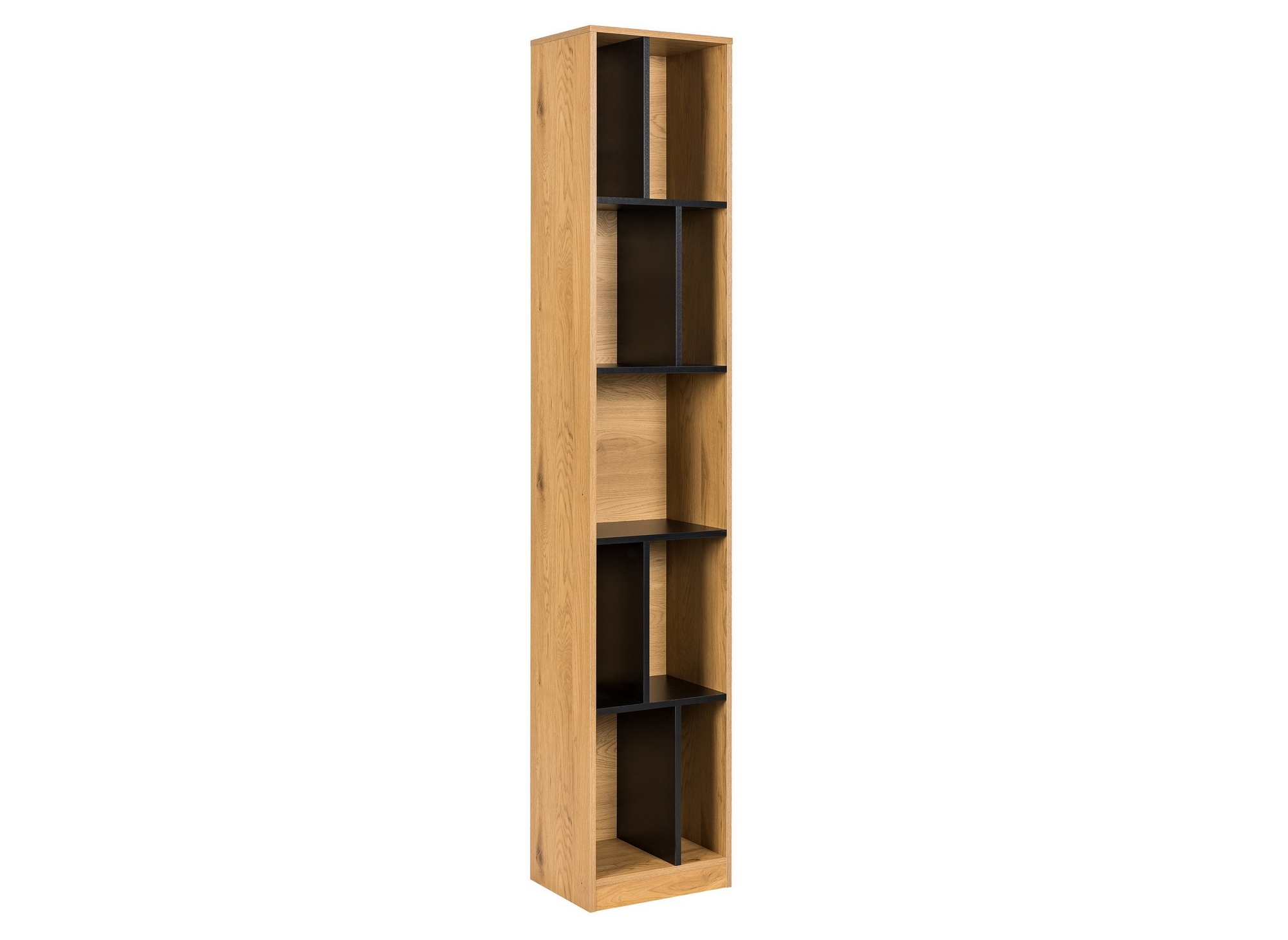 Bibliothèque colonne en bois noir et chêne 9 niches OFELIA