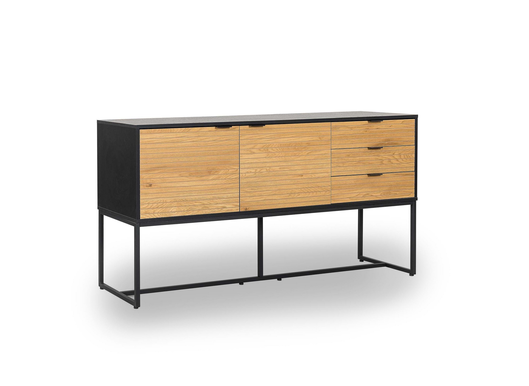 Buffet en enfilade 3 tiroirs 2 portes en bois clair et métal noir TISSIA