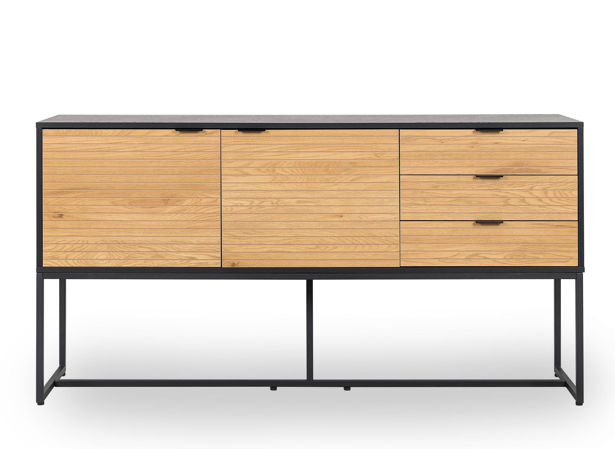 Buffet en enfilade 3 tiroirs 2 portes en bois clair et métal noir TISSIA