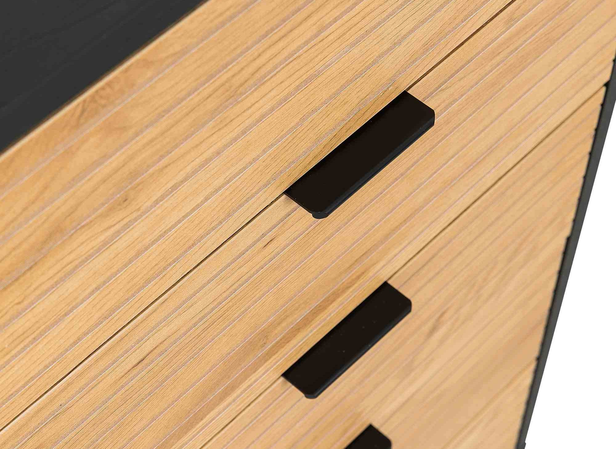 Commode 5 tiroirs en bois clair et métal noir TISSIA