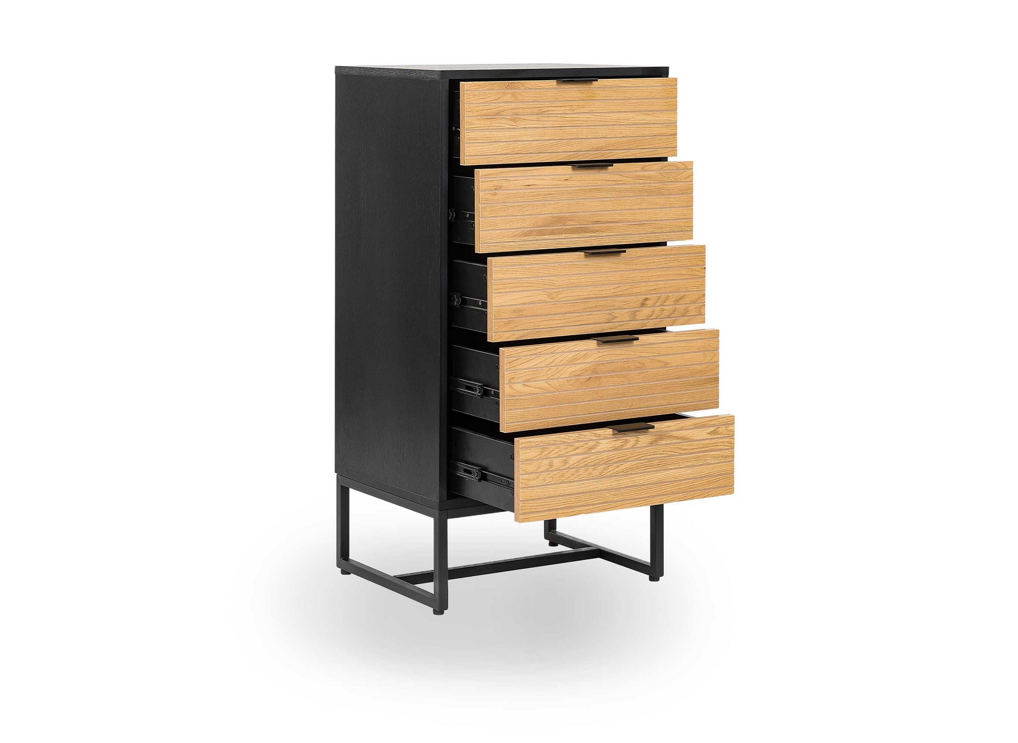 Commode 5 tiroirs en bois clair et métal noir TISSIA