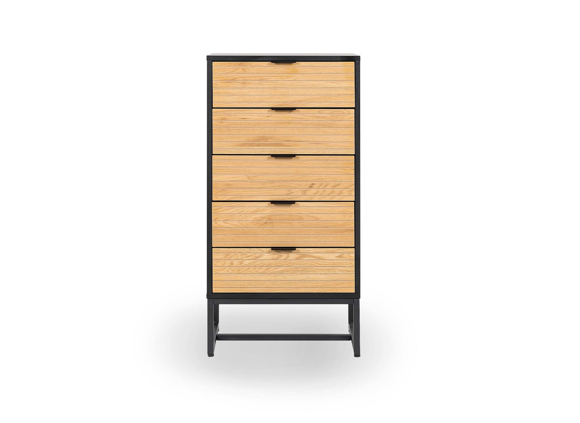 Commode 5 tiroirs en bois clair et métal noir TISSIA