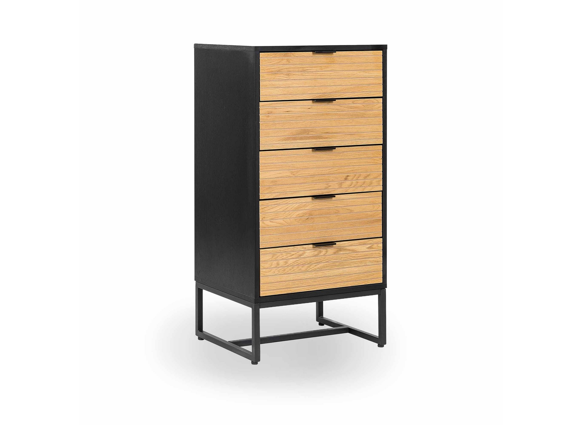 Commode 5 tiroirs en bois clair et métal noir TISSIA