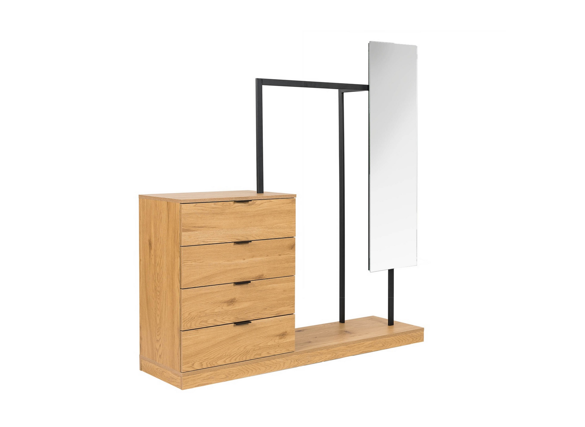 Meuble d’entrée avec armoire miroir et 4 tiroirs en bois et métal GLENN