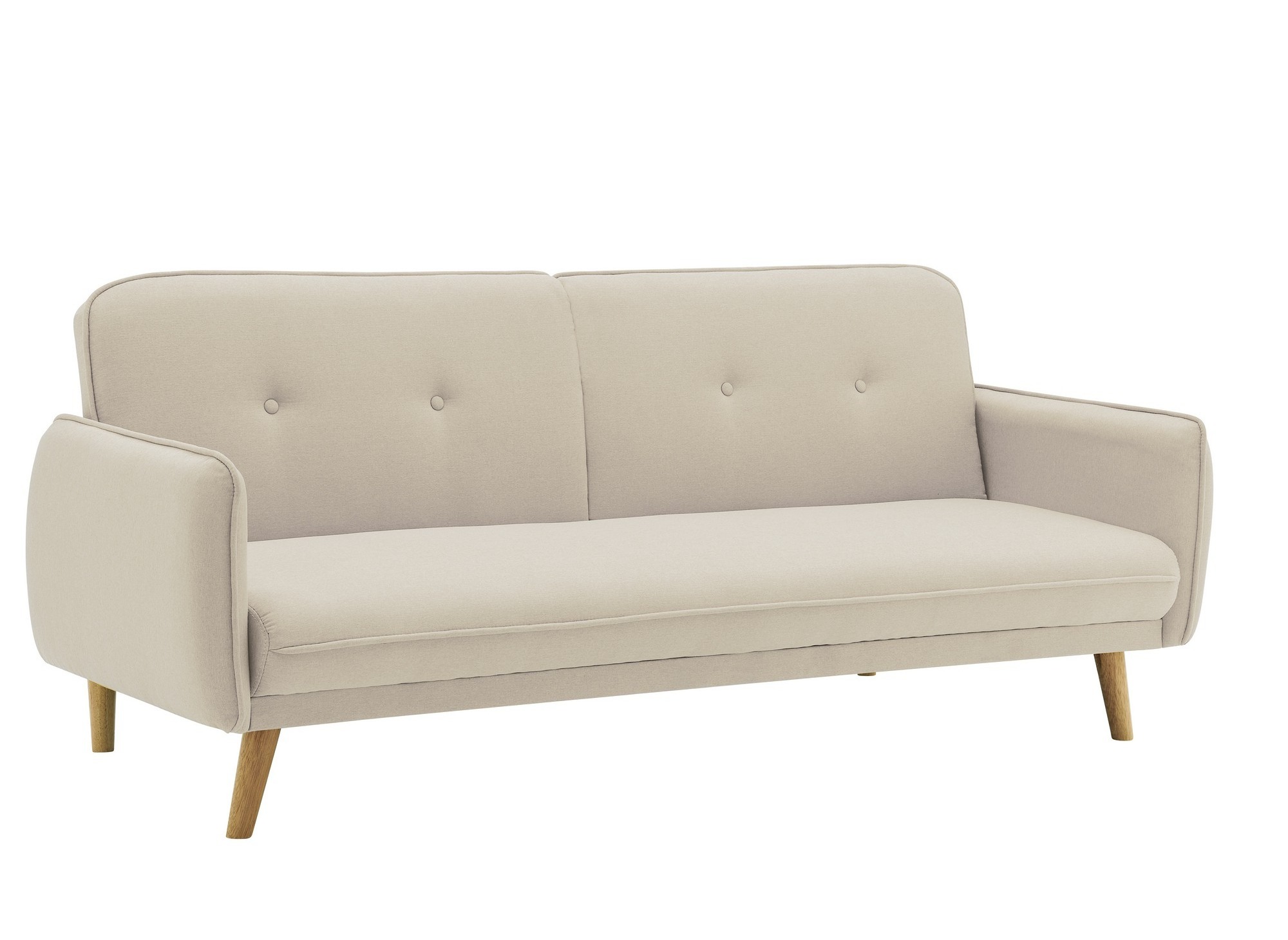 Canapé clic clac en tissu beige avec pieds en bois NATAL