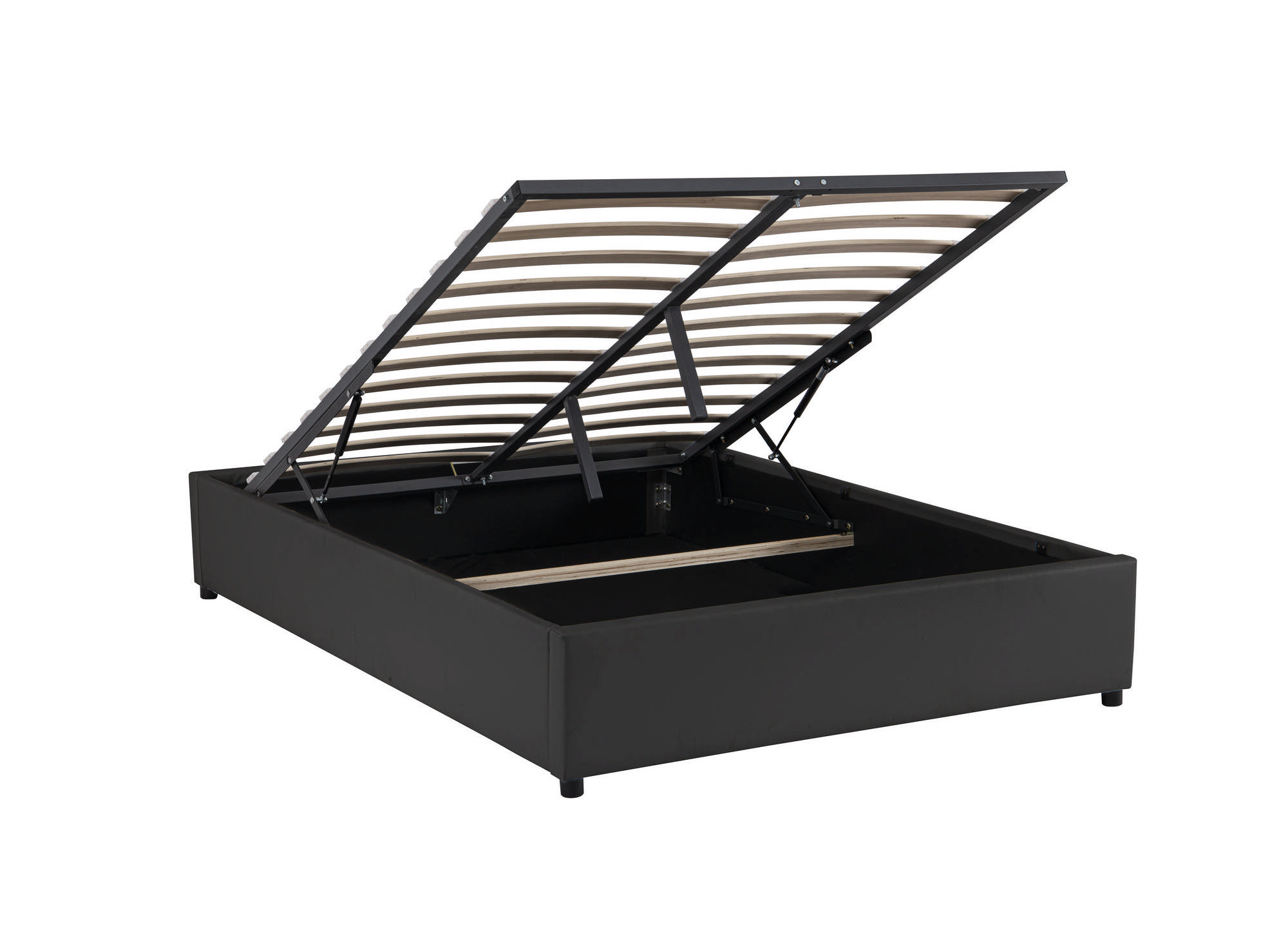 Lit sommier relevable avec coffre en simili cuir noir 140x190 cm LIZBAN