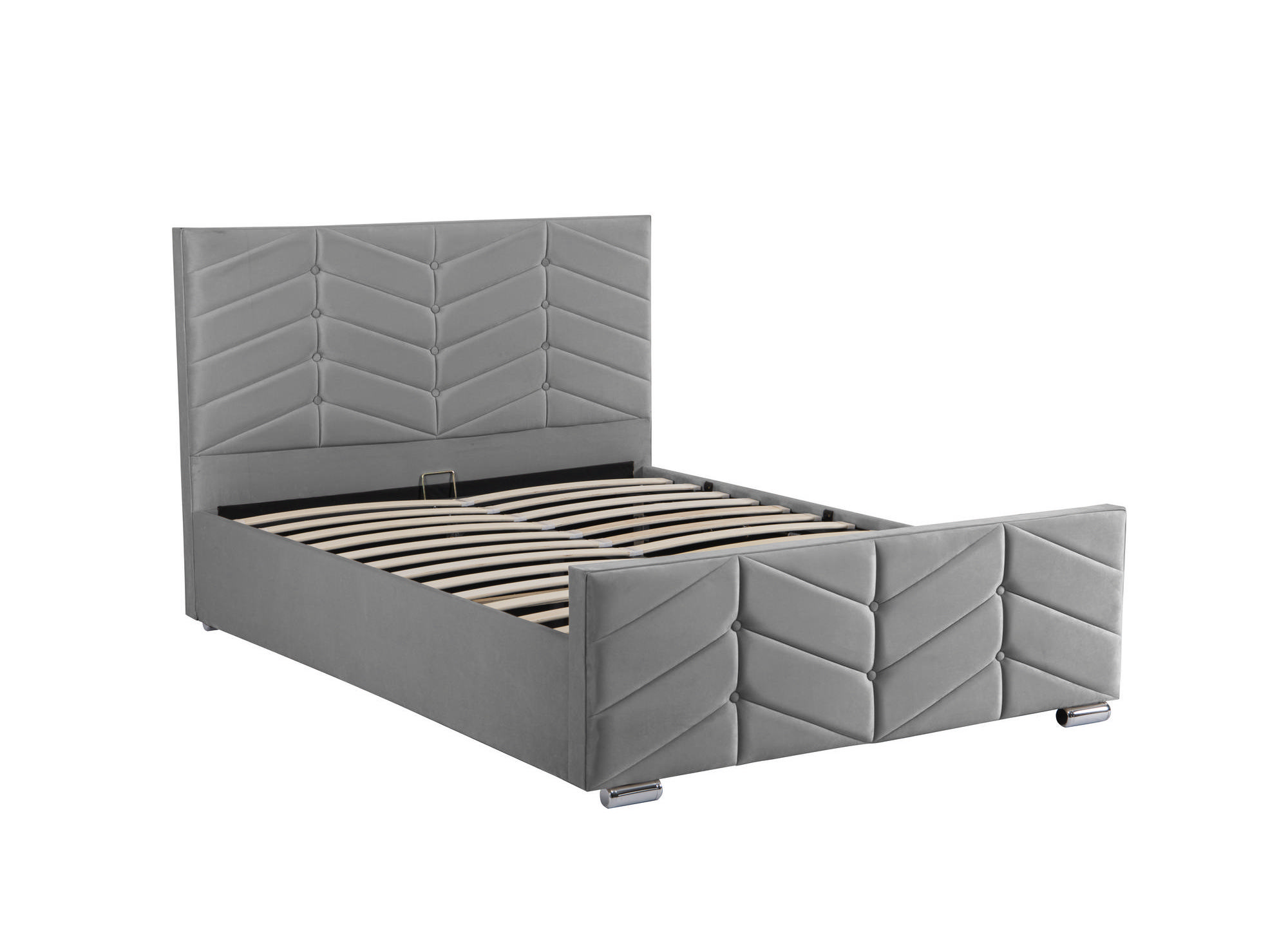 Lit avec sommier relevable et coffre en velours gris 140x190 cm PALMA