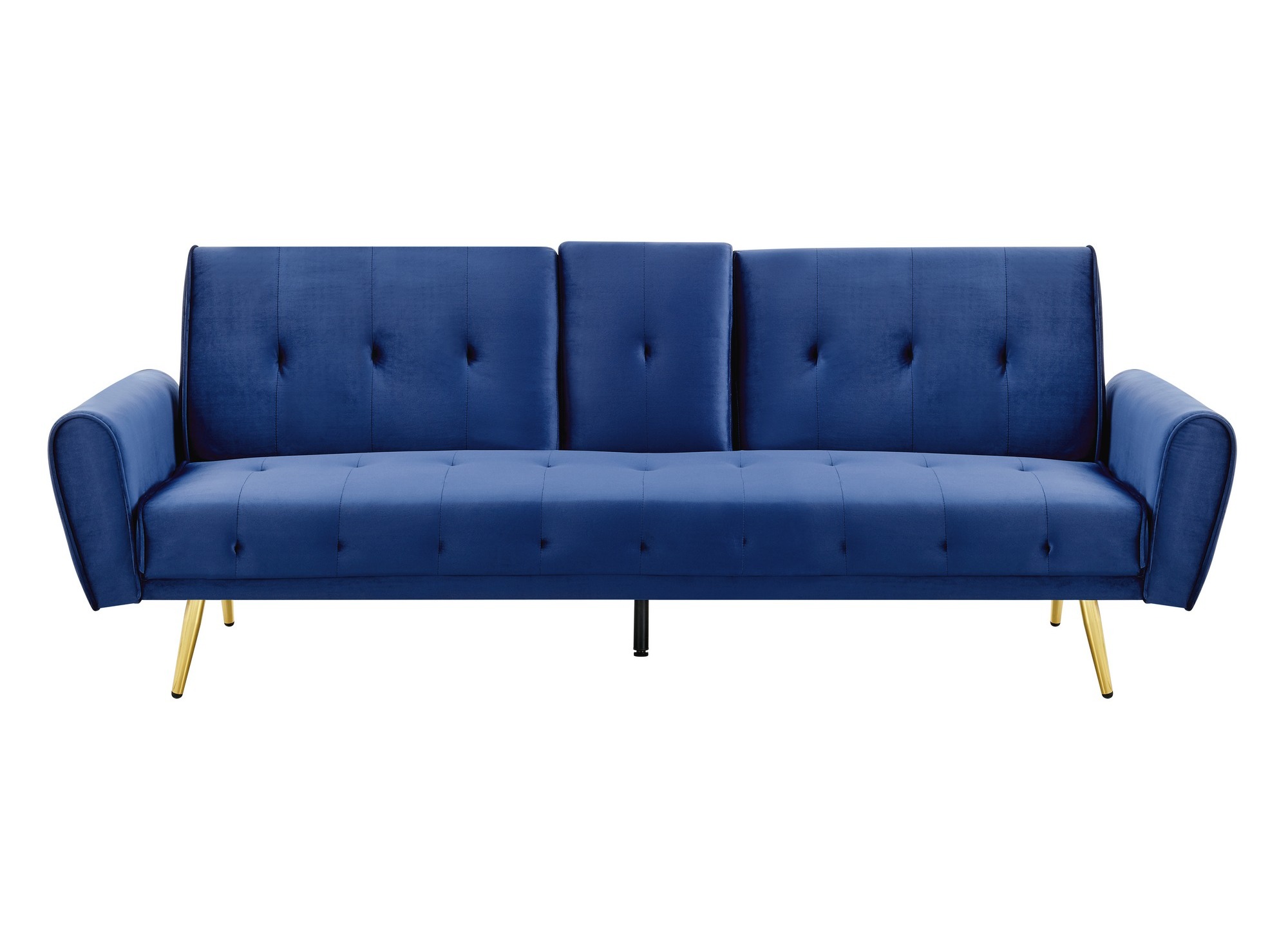 Canapé clic clac en velours bleu foncé avec tablette centrale porte-gobelet LIMA