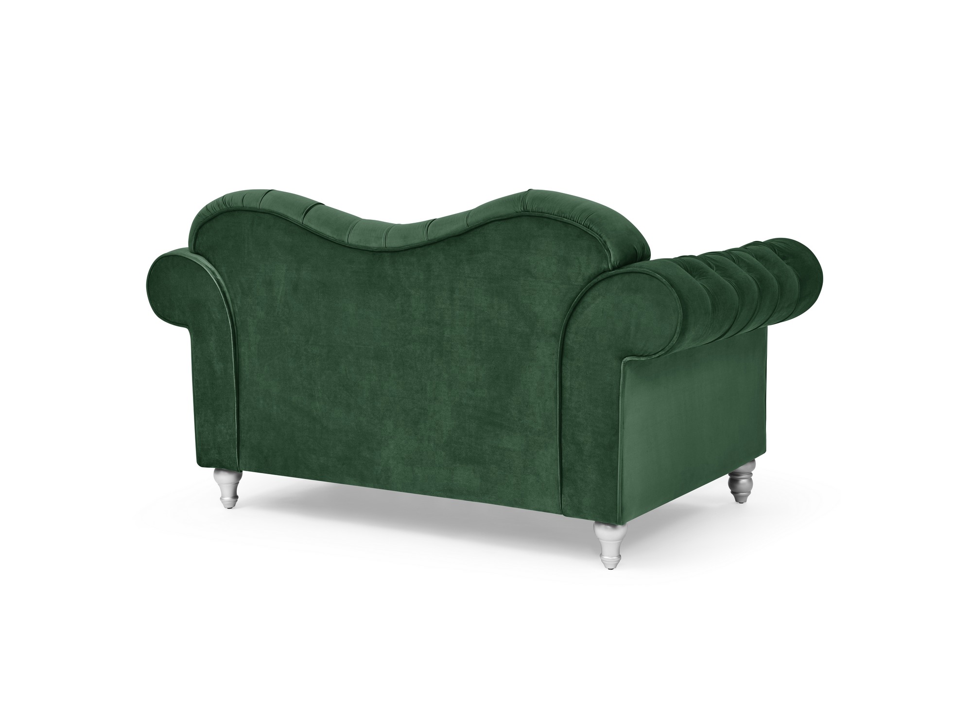 Canapé 2 places chesterfield courbé en velours vert et pieds en métal argenté - RACHEL