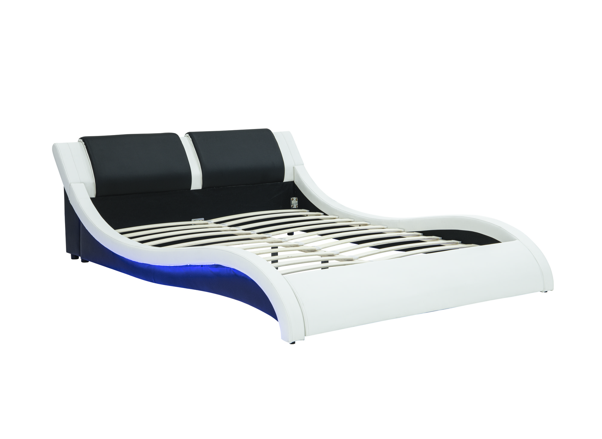 Lit en simili cuir noir et blanc avec LED 140x190 cm ZEDA