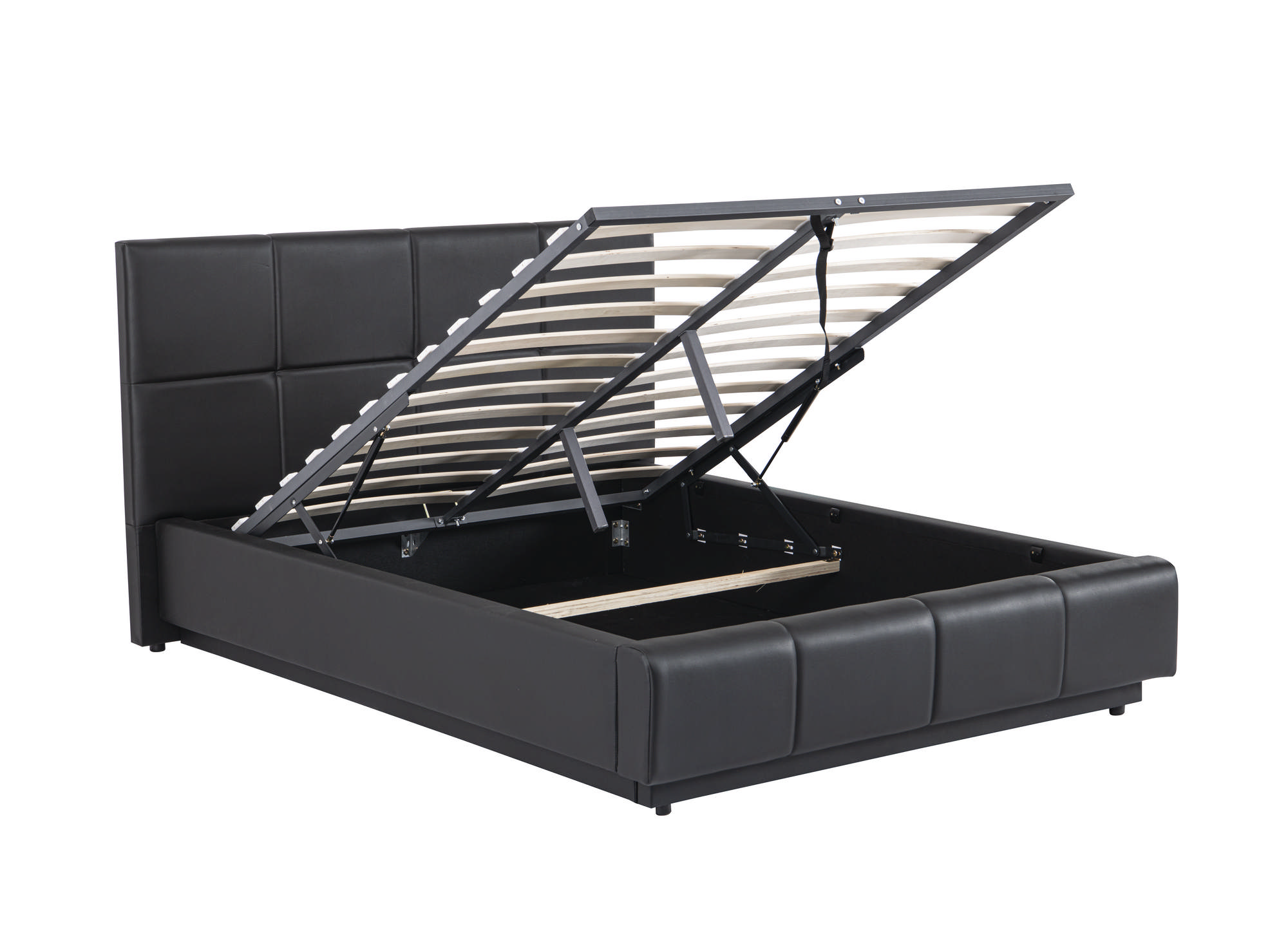 Lit coffre en simili cuir noir avec LED 160x200 cm DIVINE