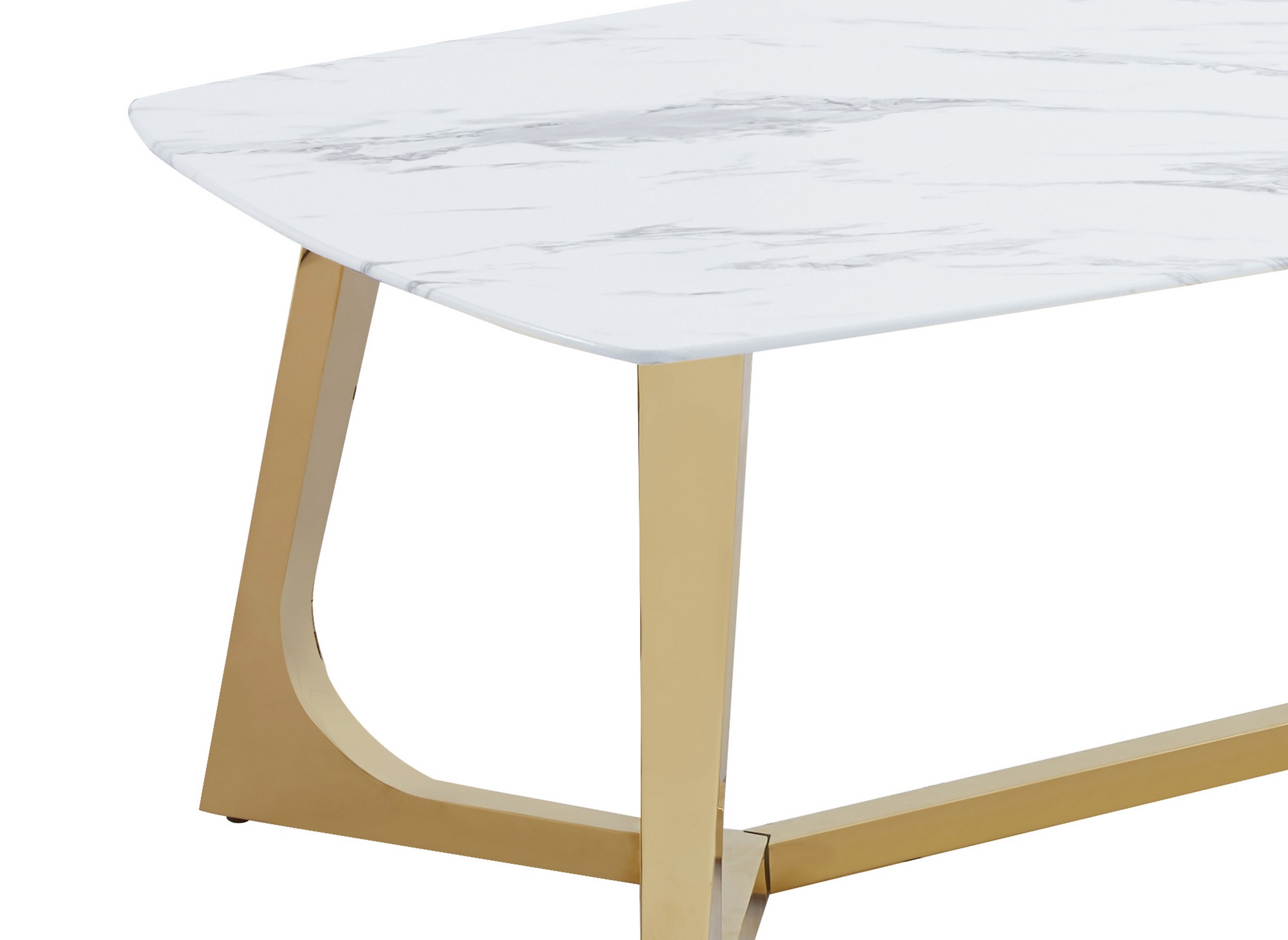 Table à manger rectangulaire design effet marbre blanc et doré JOHANNA