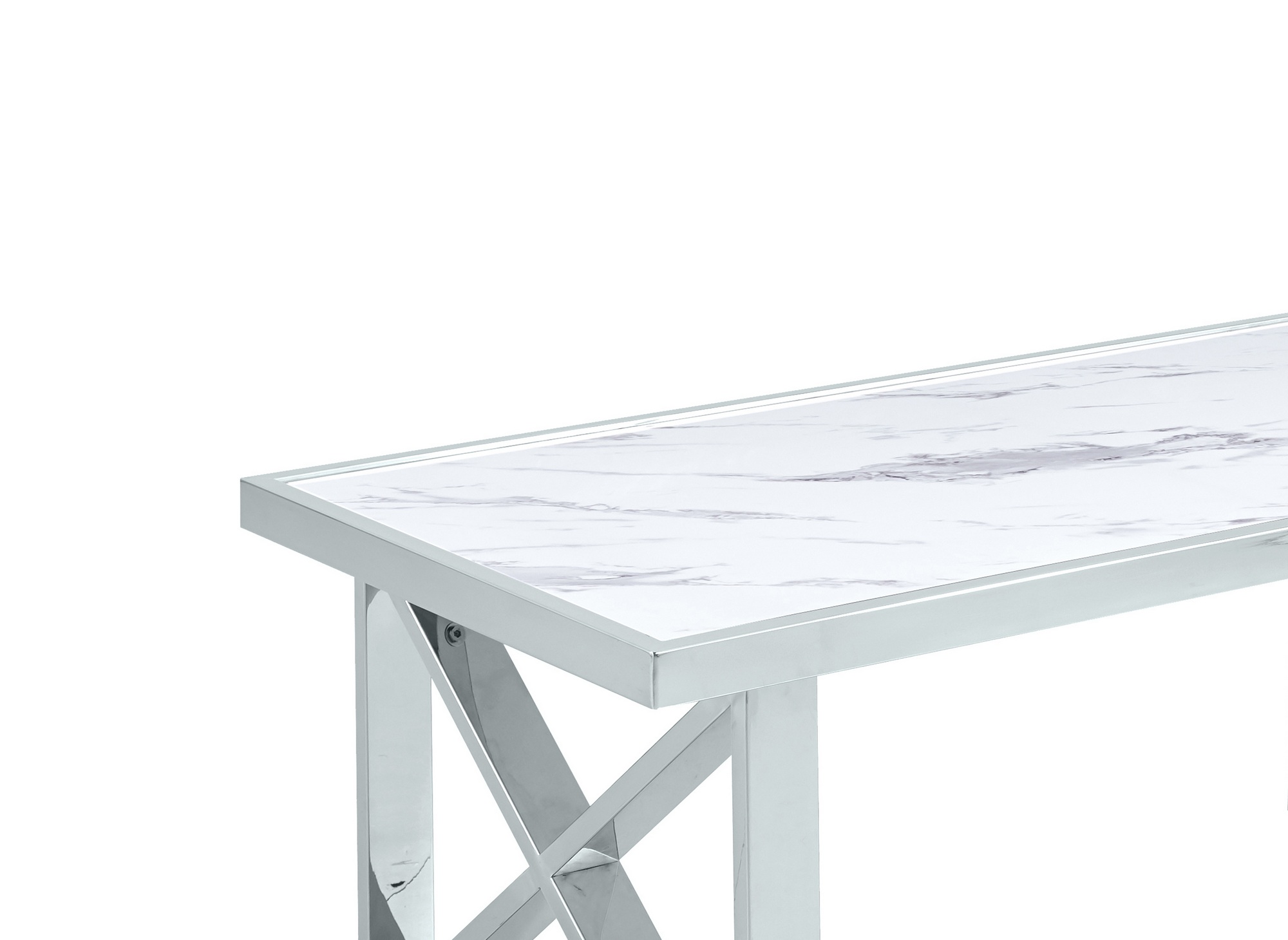 Table basse rectangulaire effet marbre blanc et pieds argentés ISORE