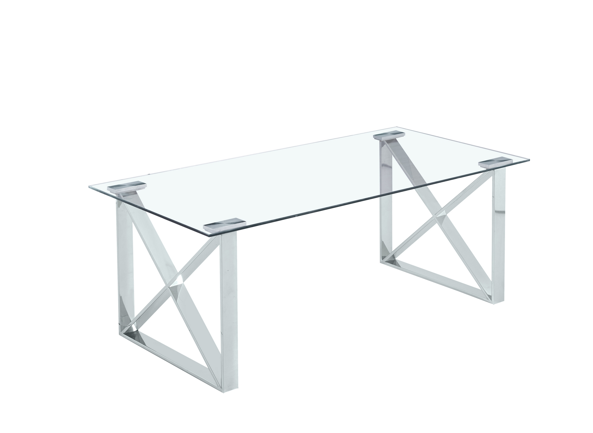 Table basse rectangulaire en verre et pieds argentés ISORE