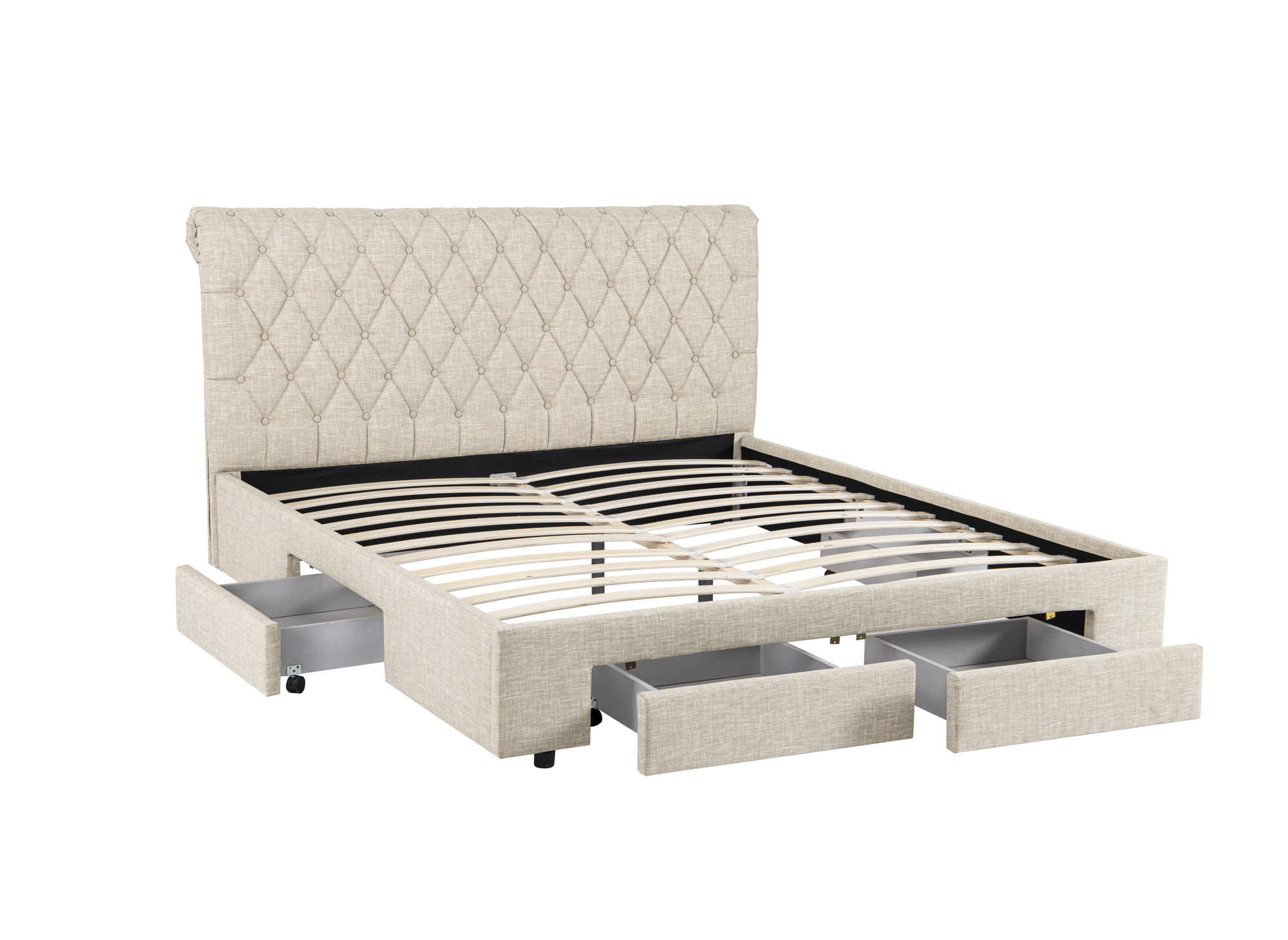 Lit avec tête de lit rangements et tiroirs - 140 x 190 cm - Coloris :  Naturel et blanc + Sommier + Matelas - LEANDRE