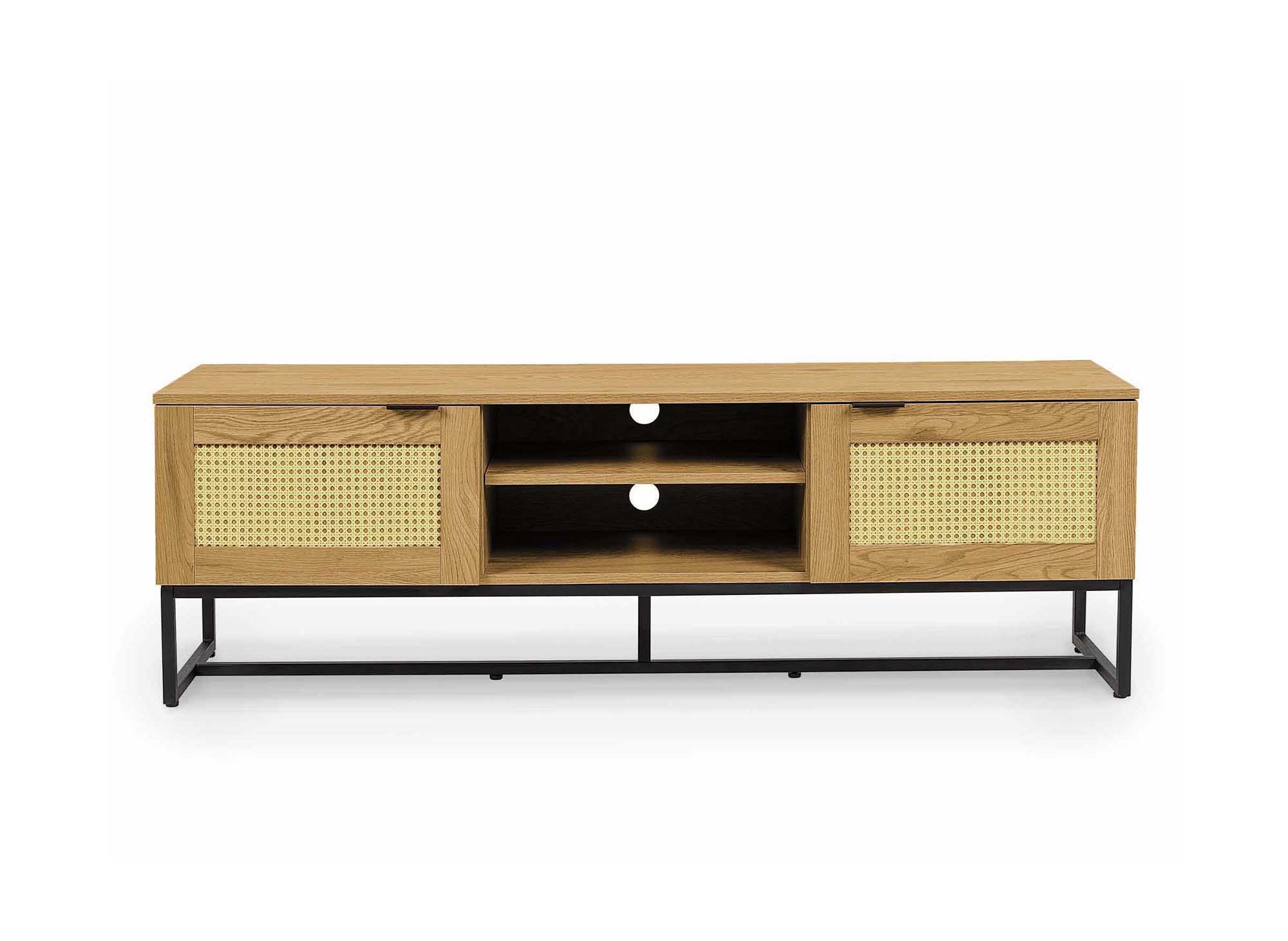Meuble TV scandinave 2 portes en bois métal et cannage TULLIO