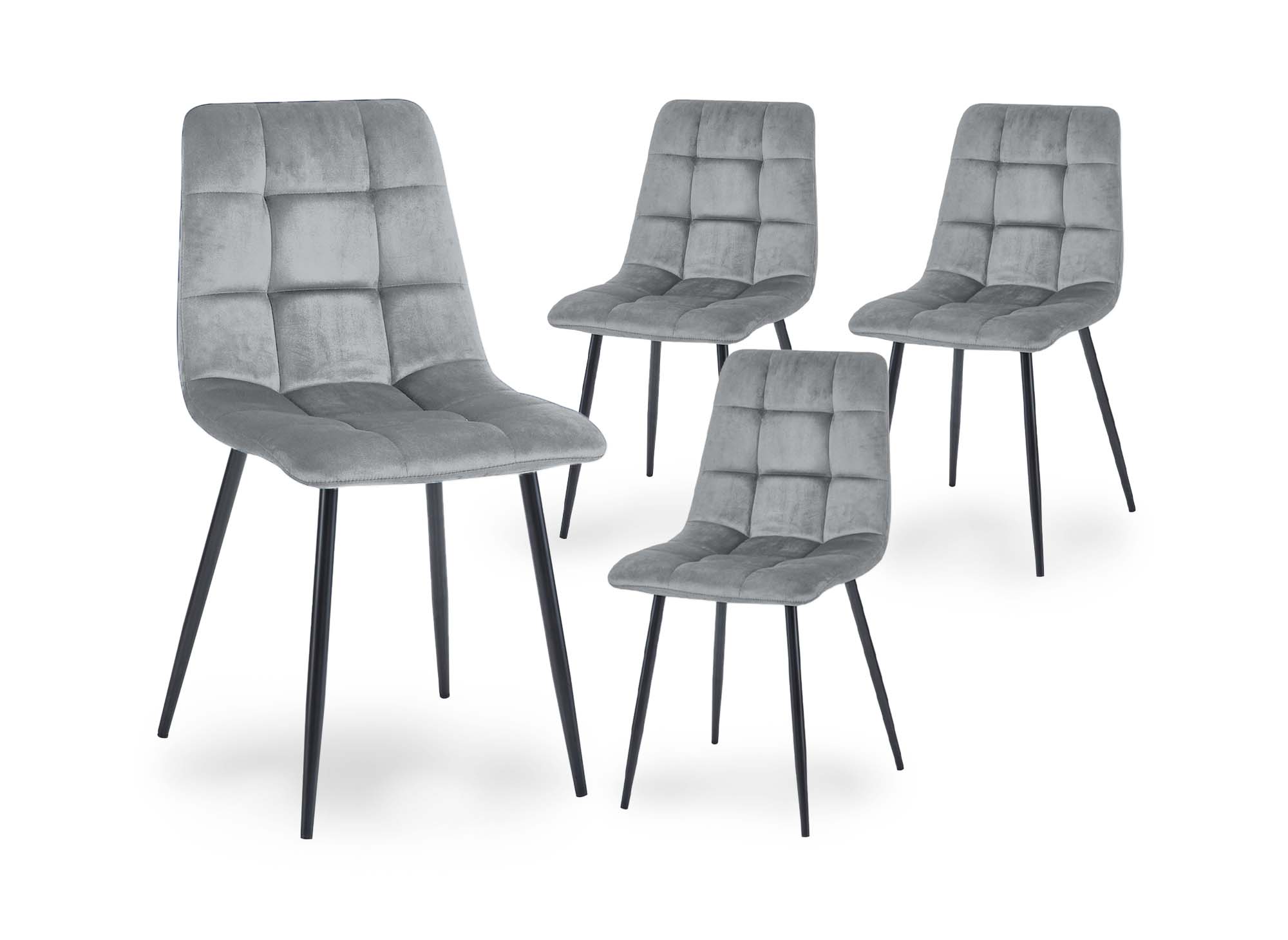 Lot de 4 chaises en velours gris capitonné JEREMI