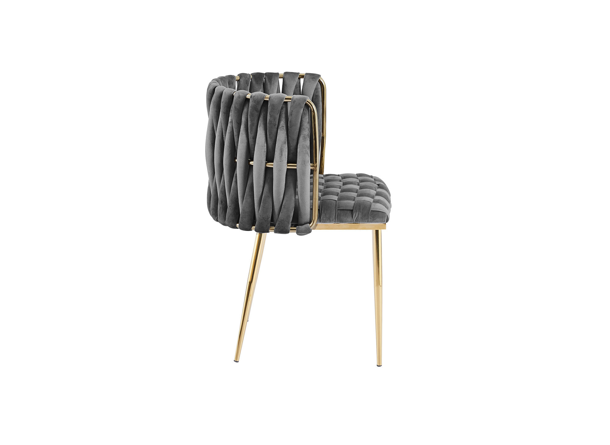 Lot de 2 chaises en velours gris pieds en métal doré POLO