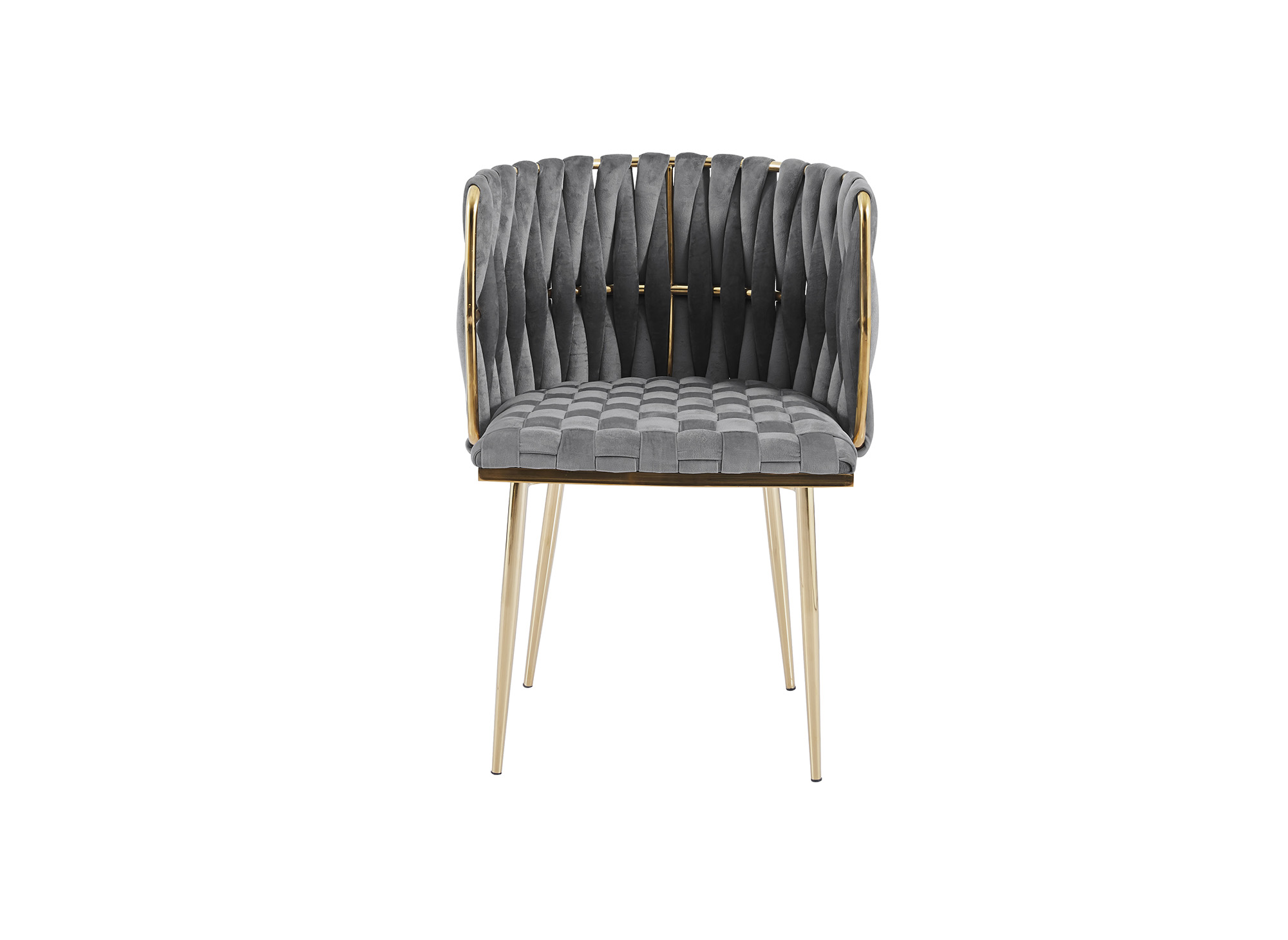 Lot de 2 chaises en velours gris pieds en métal doré POLO