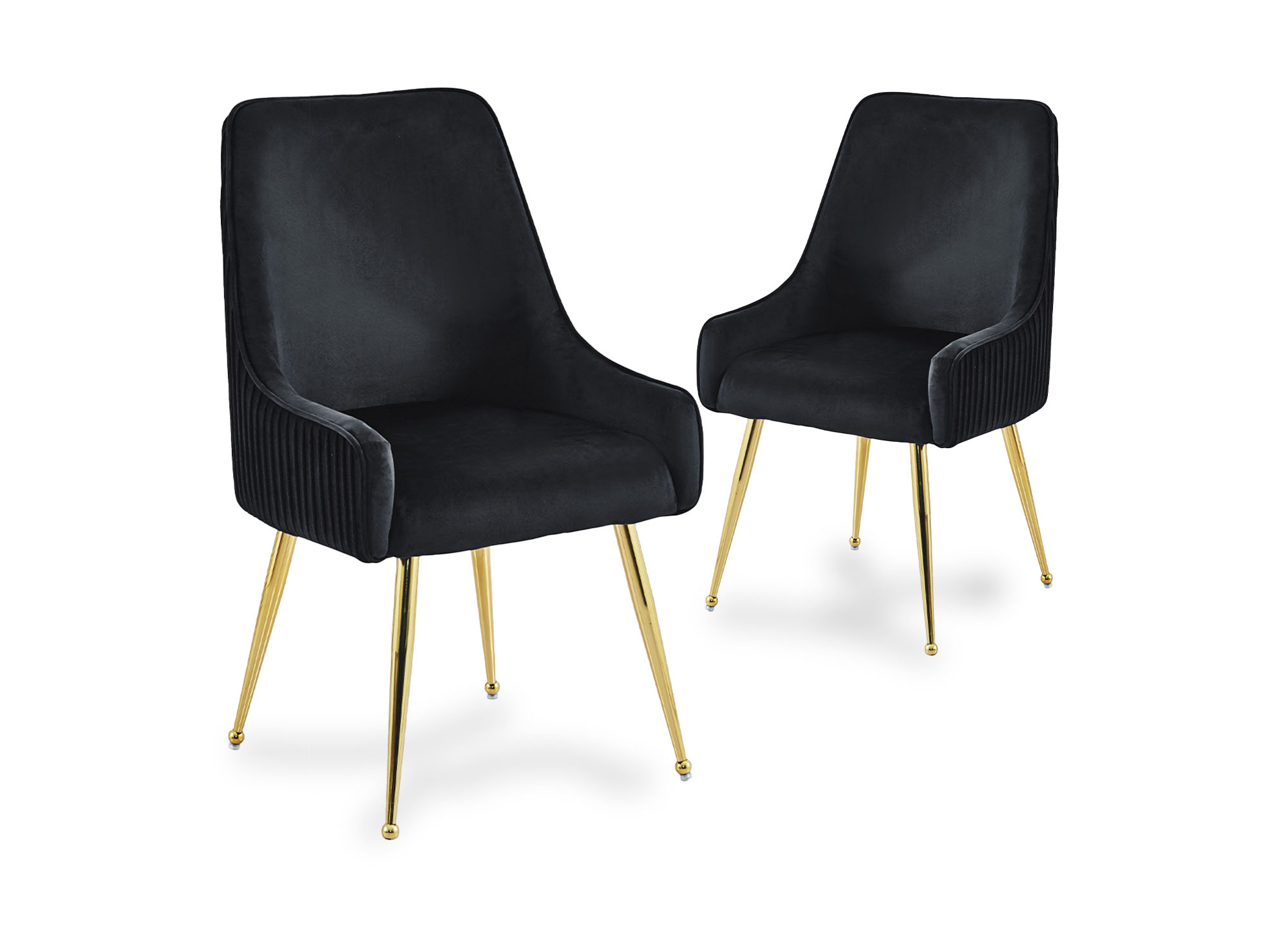 Lot de 2 chaises en velours noir pieds en métal doré DORY