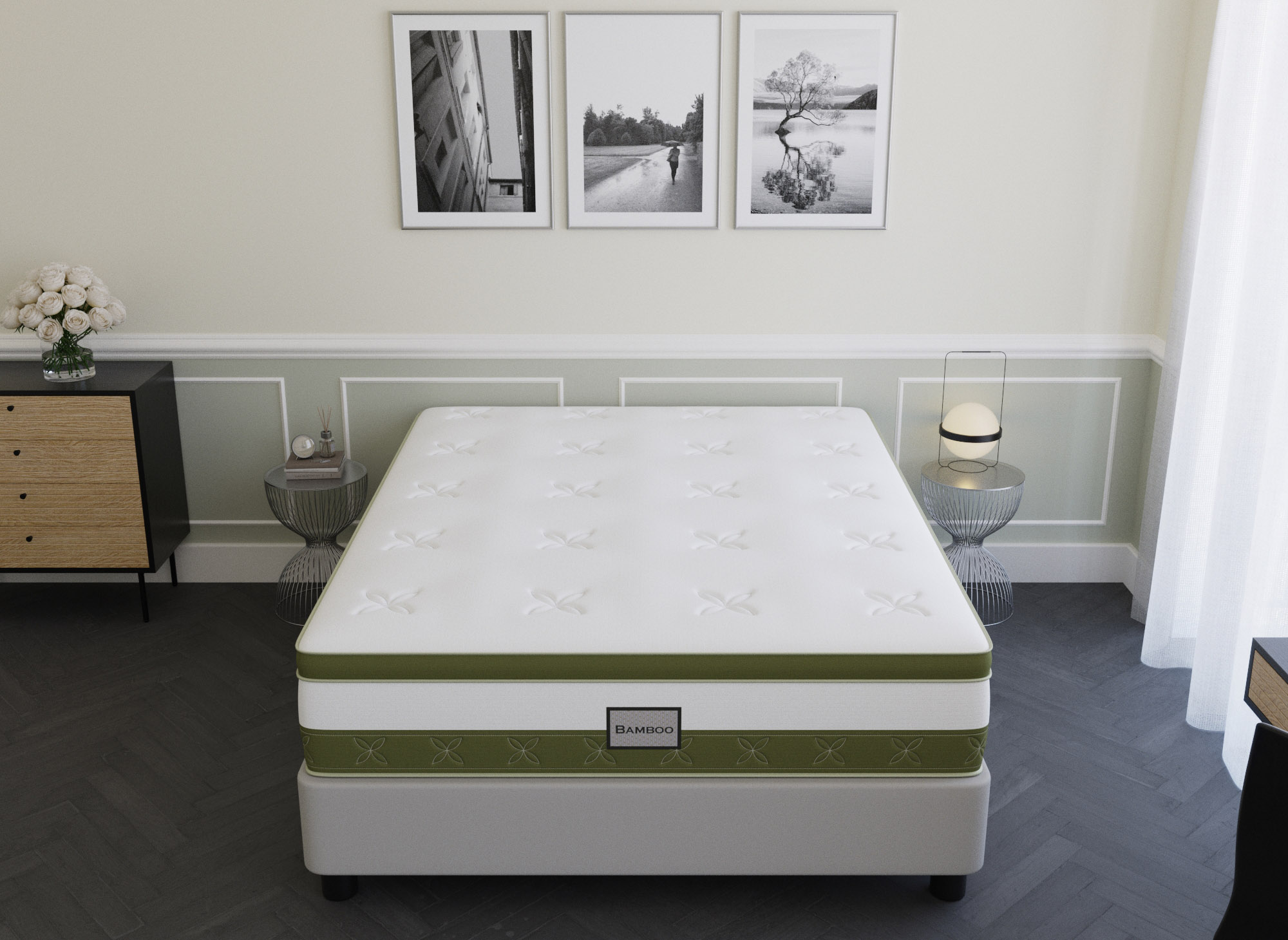 Matelas hybride BAMBOO 180 x 200 cm ressorts ensachés et mémoire de forme épaisseur 30 cm